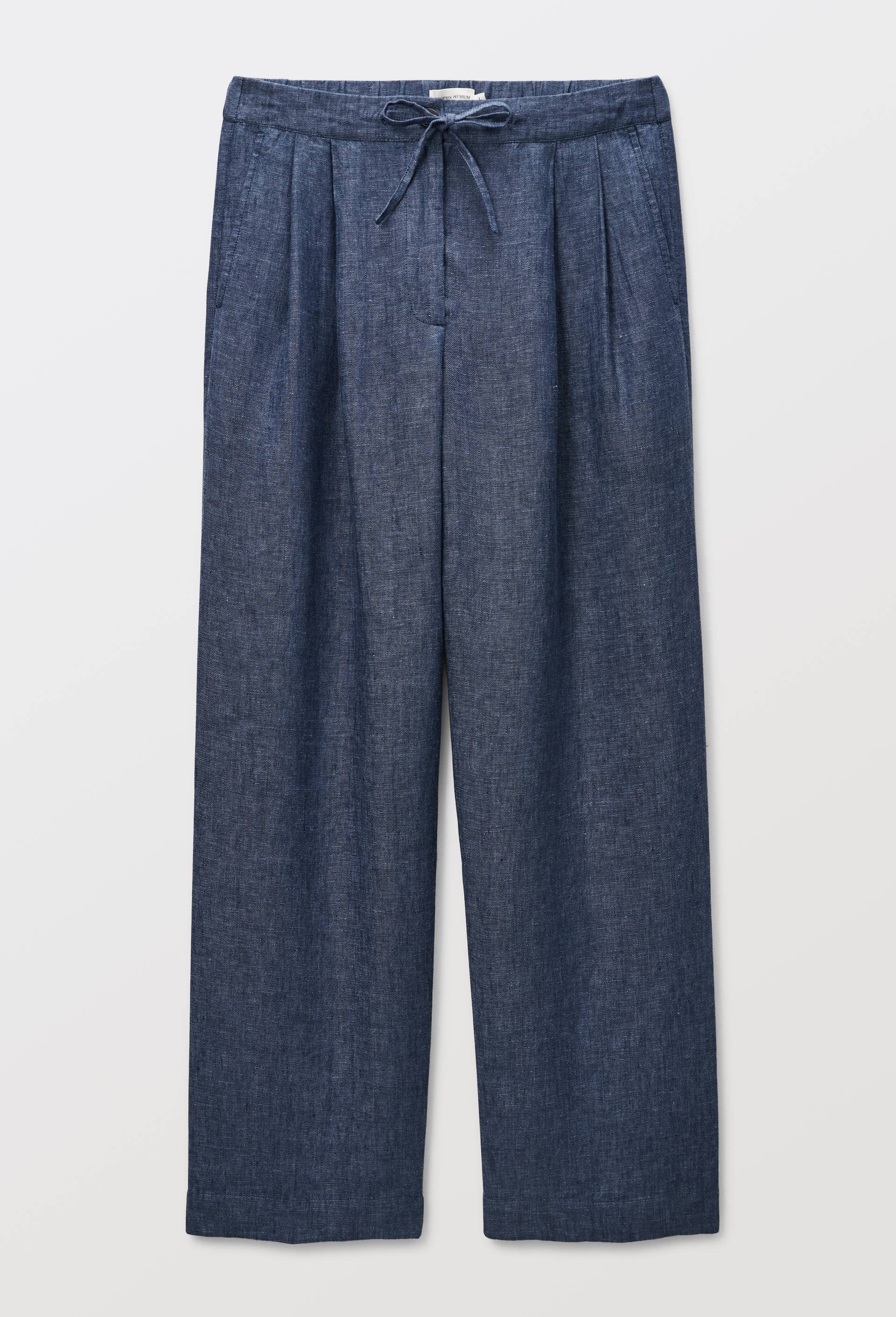 Pantalon en lin &agrave; taille &eacute;lastiqu&eacute;e, Bleu fonc&eacute;, large image number 3