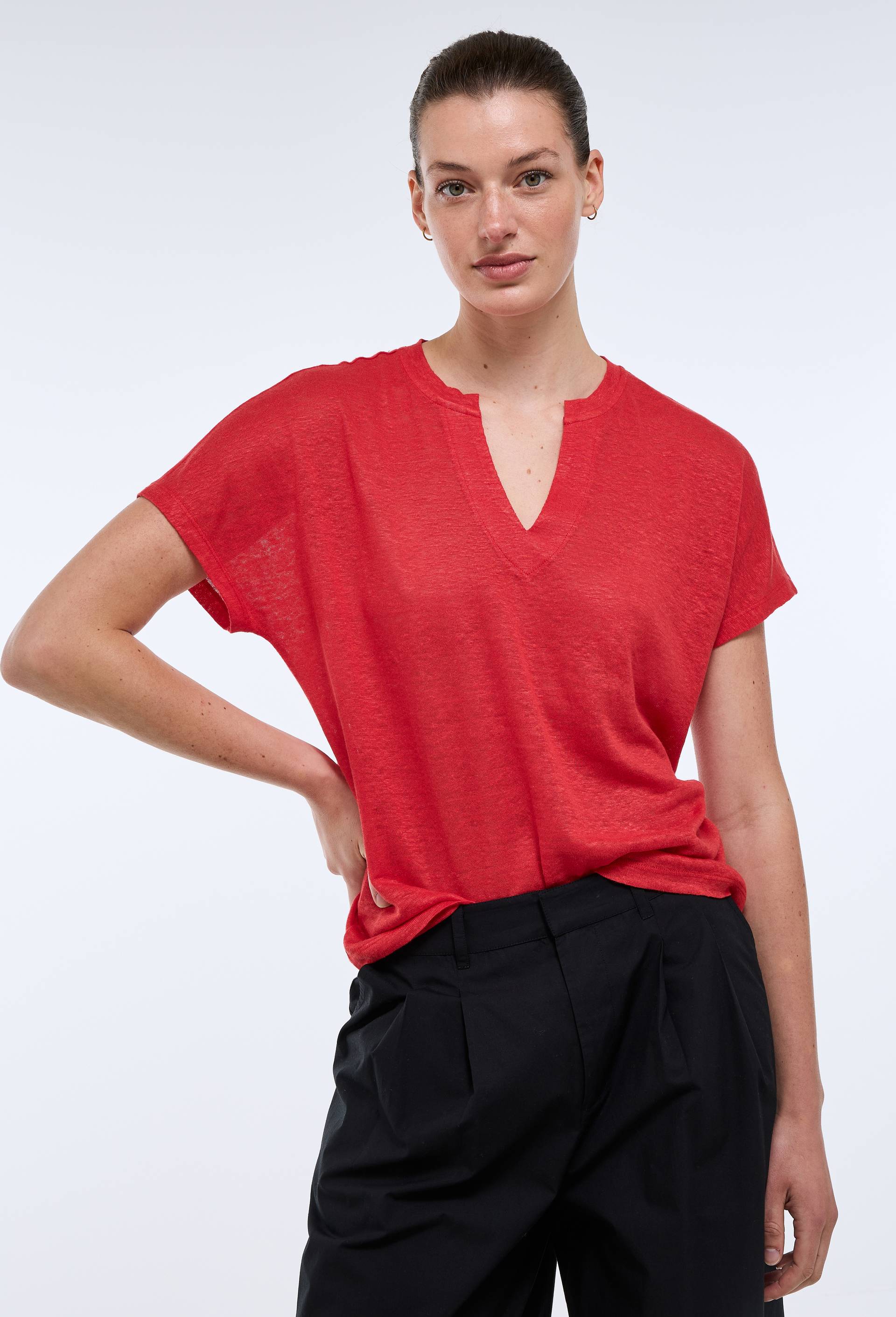 T-shirt &agrave; manches courtes uni, Rouge, swatch image
