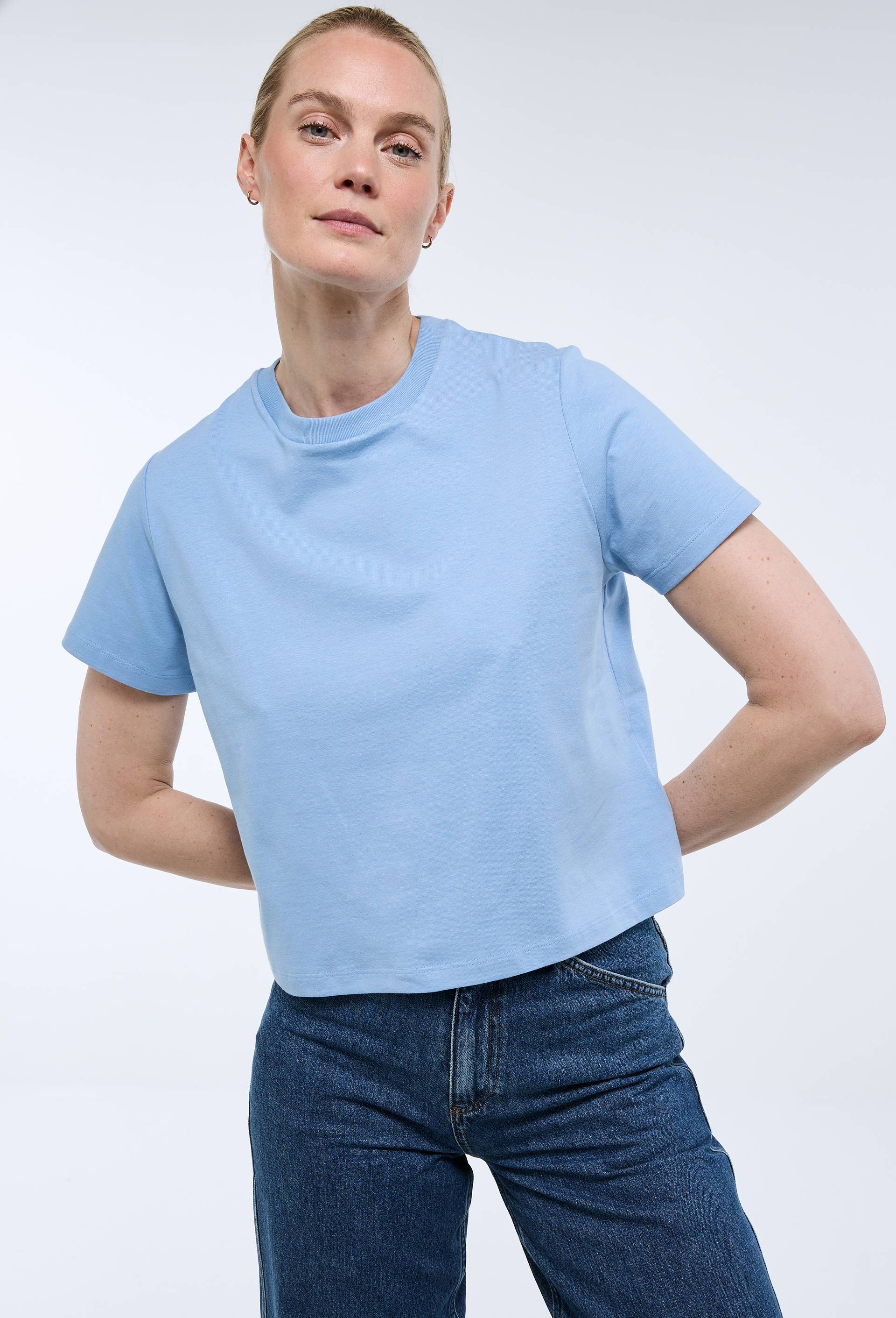 T-shirt manches courtes uni en coton BIO GOTS, Bleu, swatch image