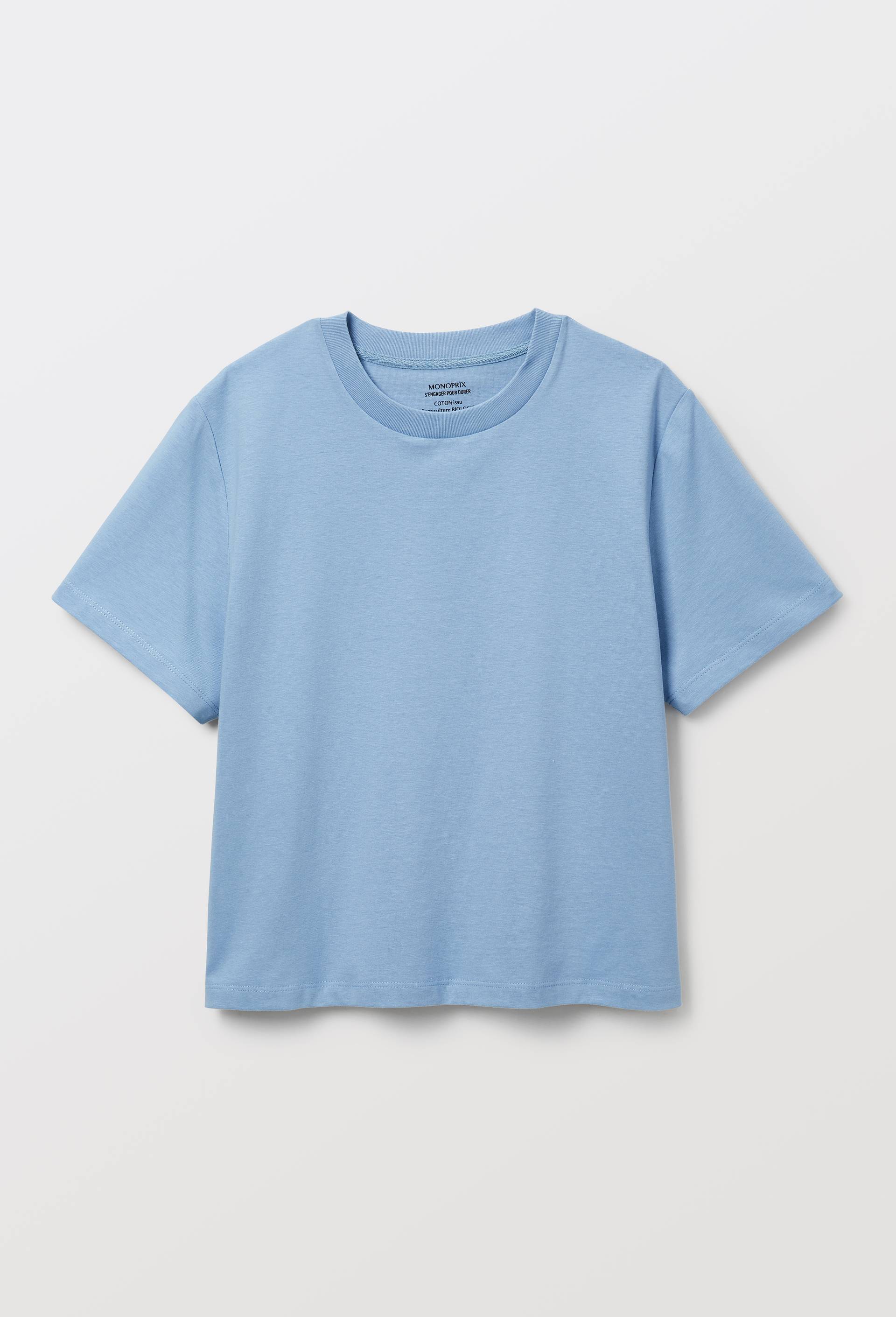 T-shirt manches courtes uni en coton BIO GOTS, Bleu, large image number 2