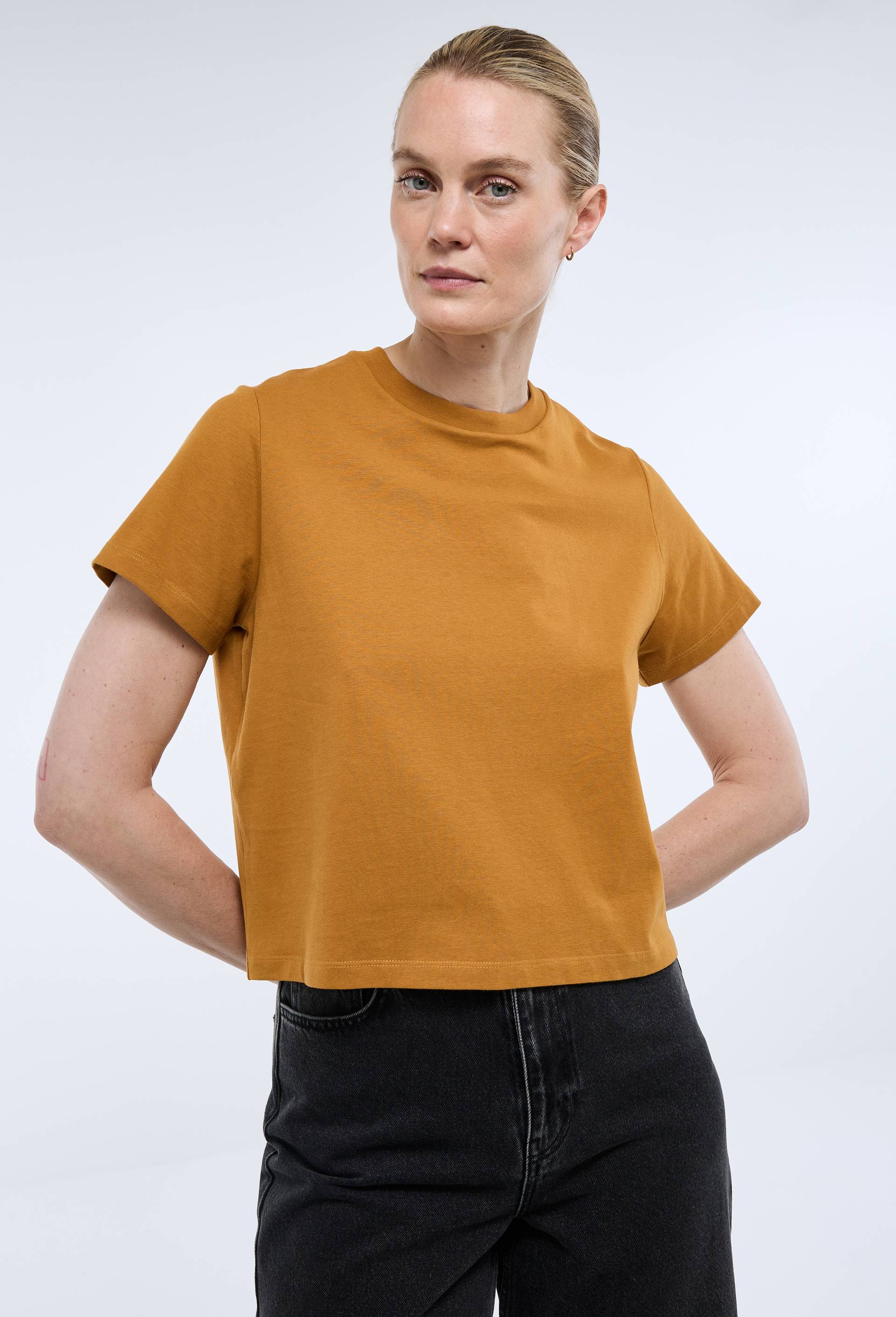 T-shirt manches courtes uni en coton BIO GOTS, Brun clair, large image number 0.0