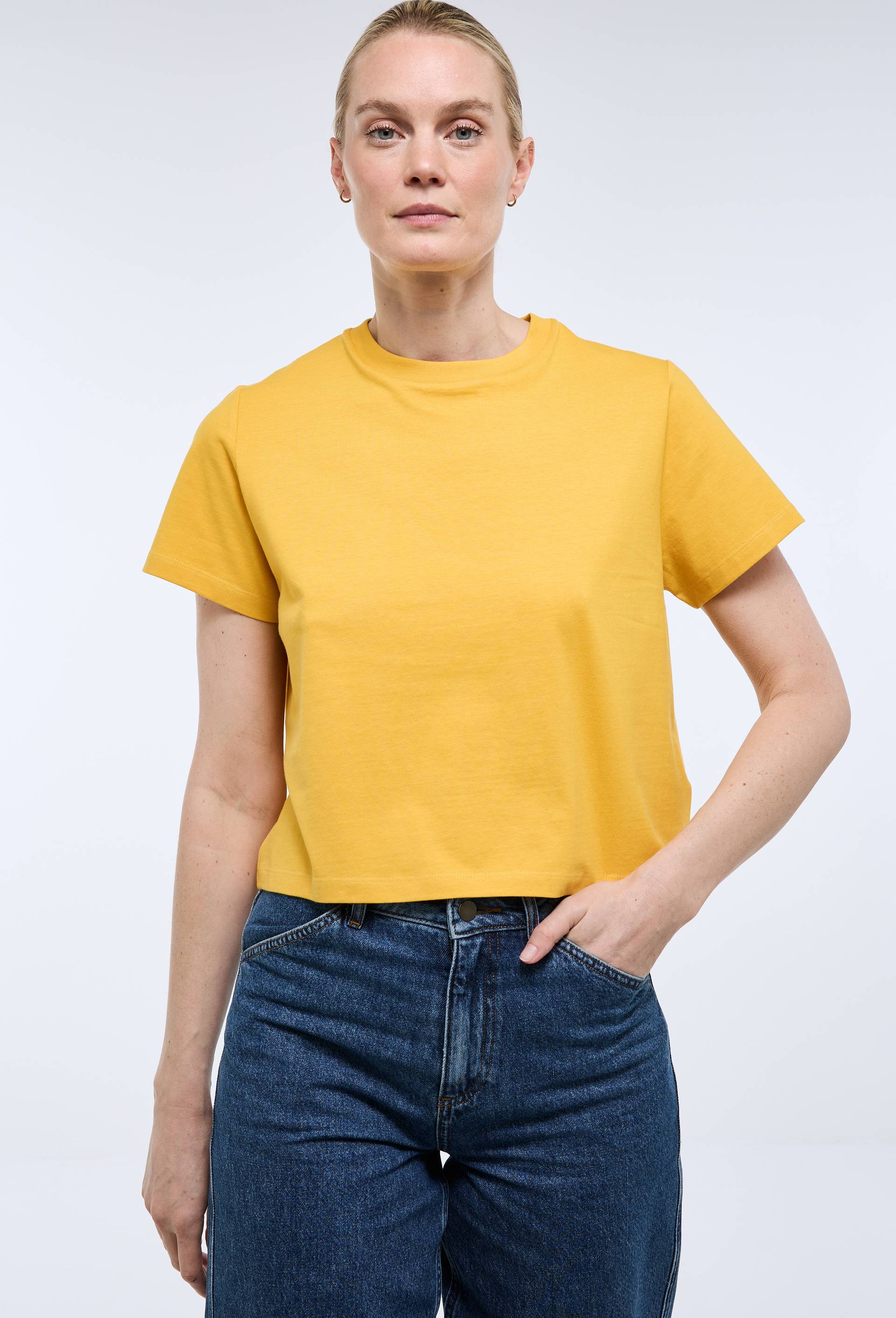 T-shirt manches courtes uni en coton BIO GOTS, Jaune, large image number 0