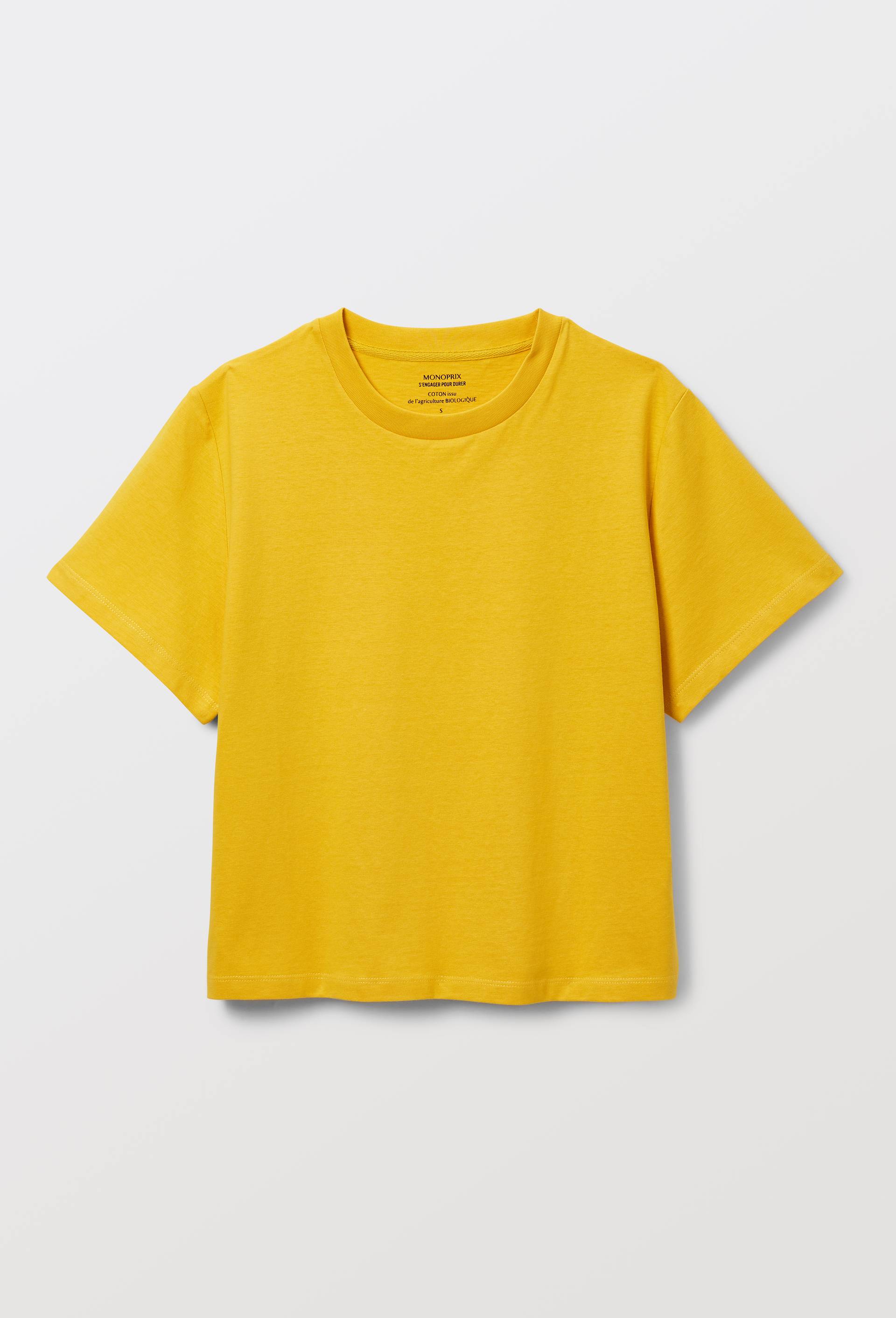 T-shirt manches courtes uni en coton BIO GOTS, Jaune, large image number 2