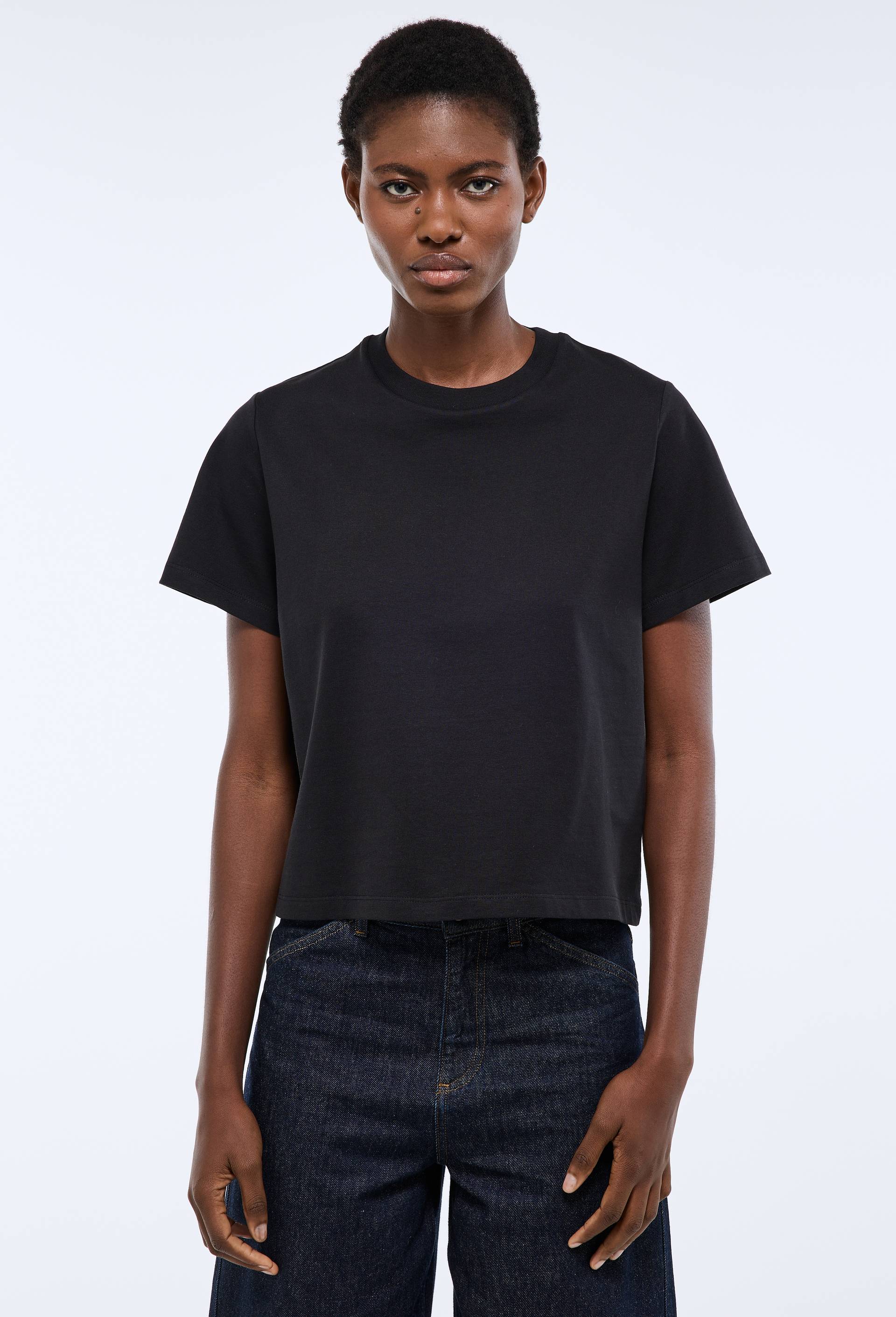 T-shirt manches courtes uni en coton BIO GOTS, Noir, swatch image