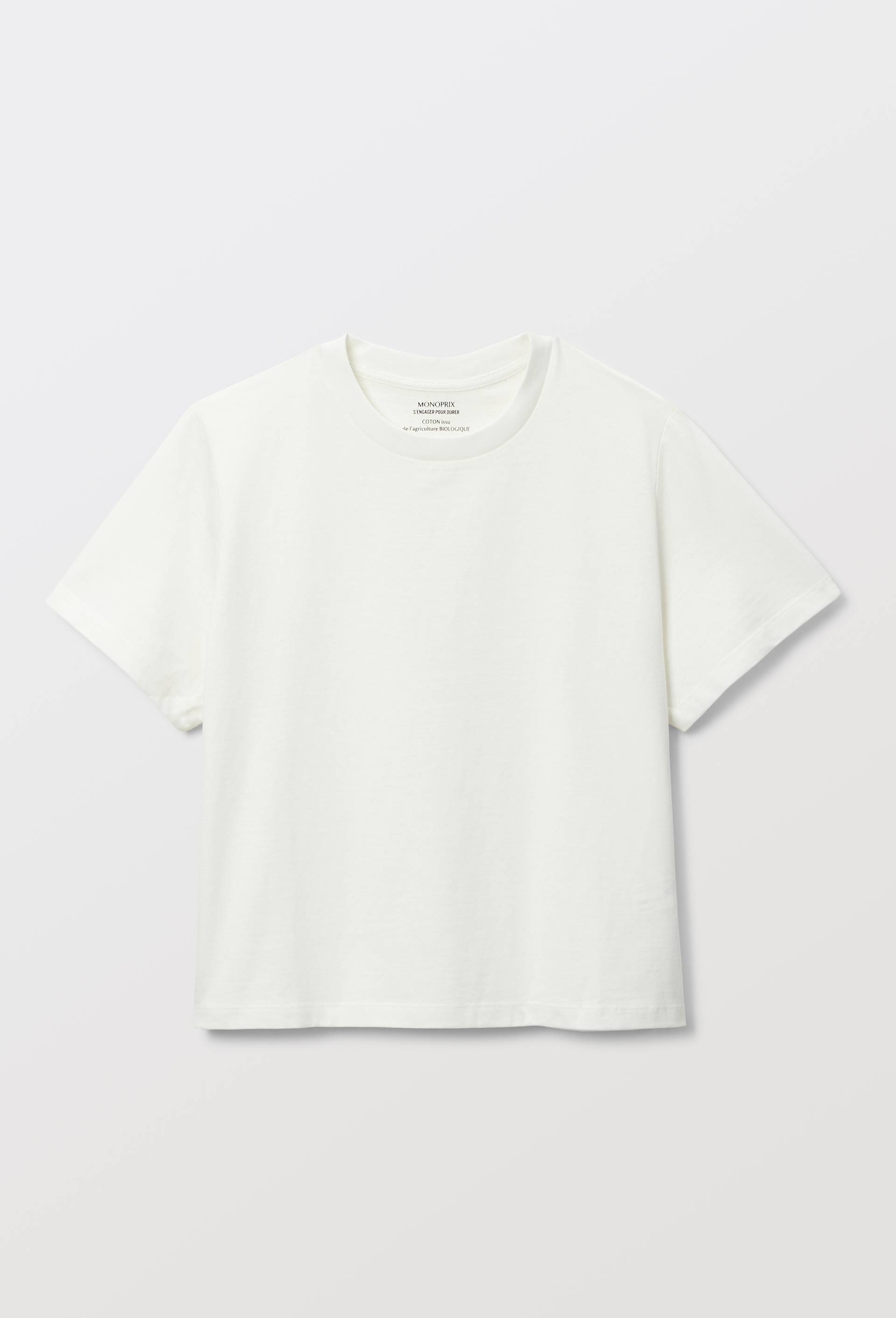 T-shirt manches courtes uni en coton BIO GOTS, Ecru, large image number 2