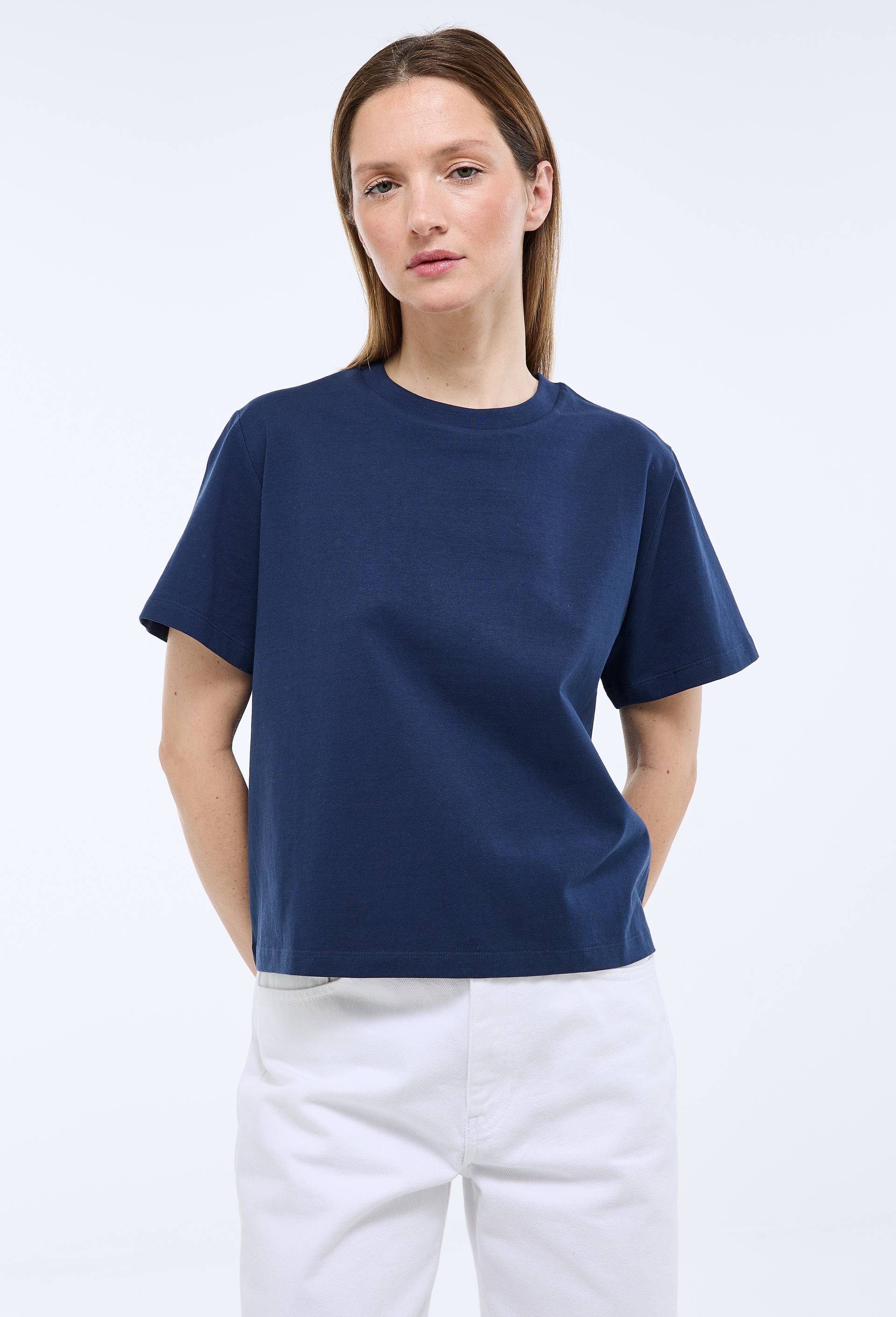T-shirt manches courtes uni en coton BIO GOTS, Bleu fonc&eacute;, swatch image