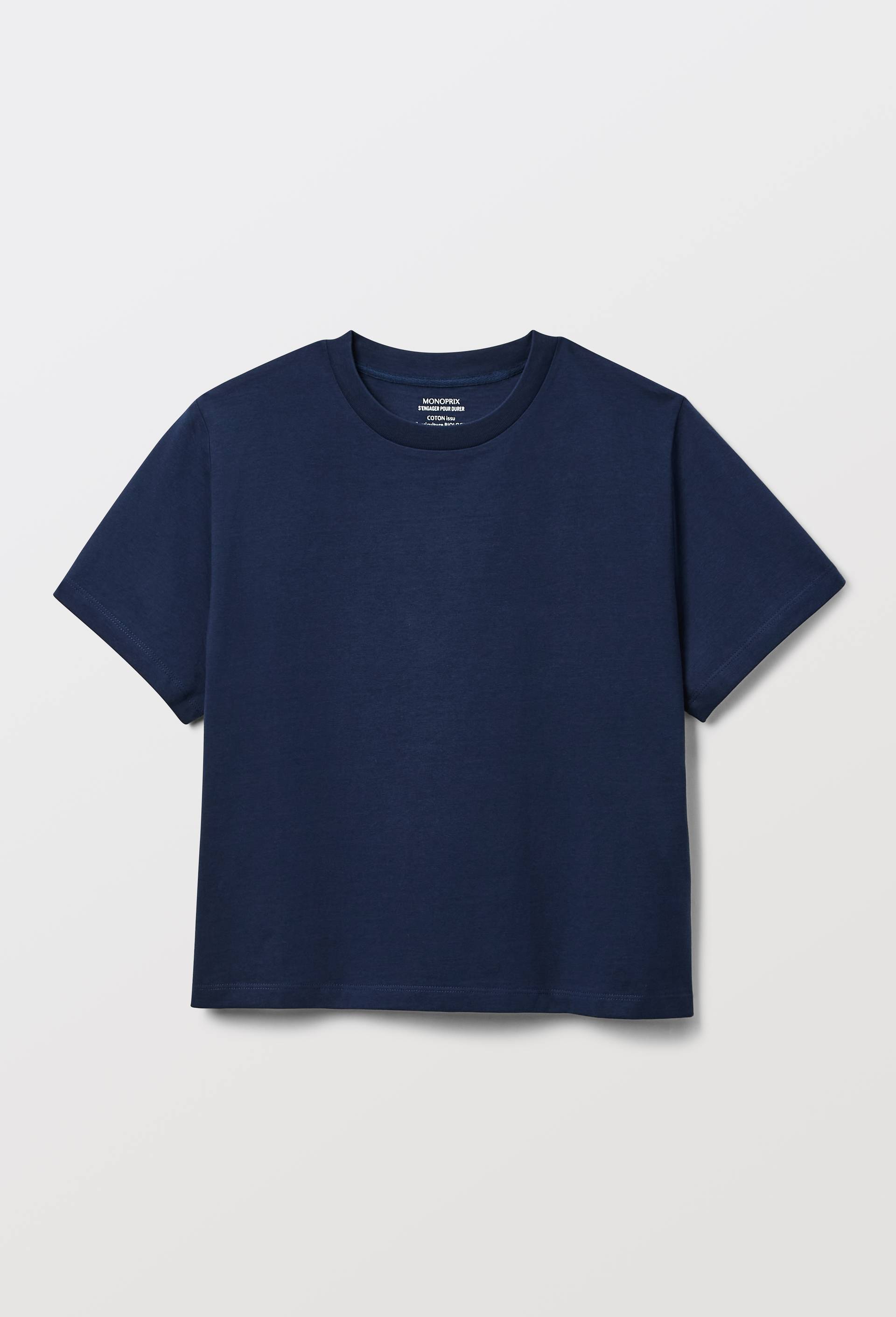 T-shirt manches courtes uni en coton BIO GOTS, Bleu fonc&eacute;, large image number 2