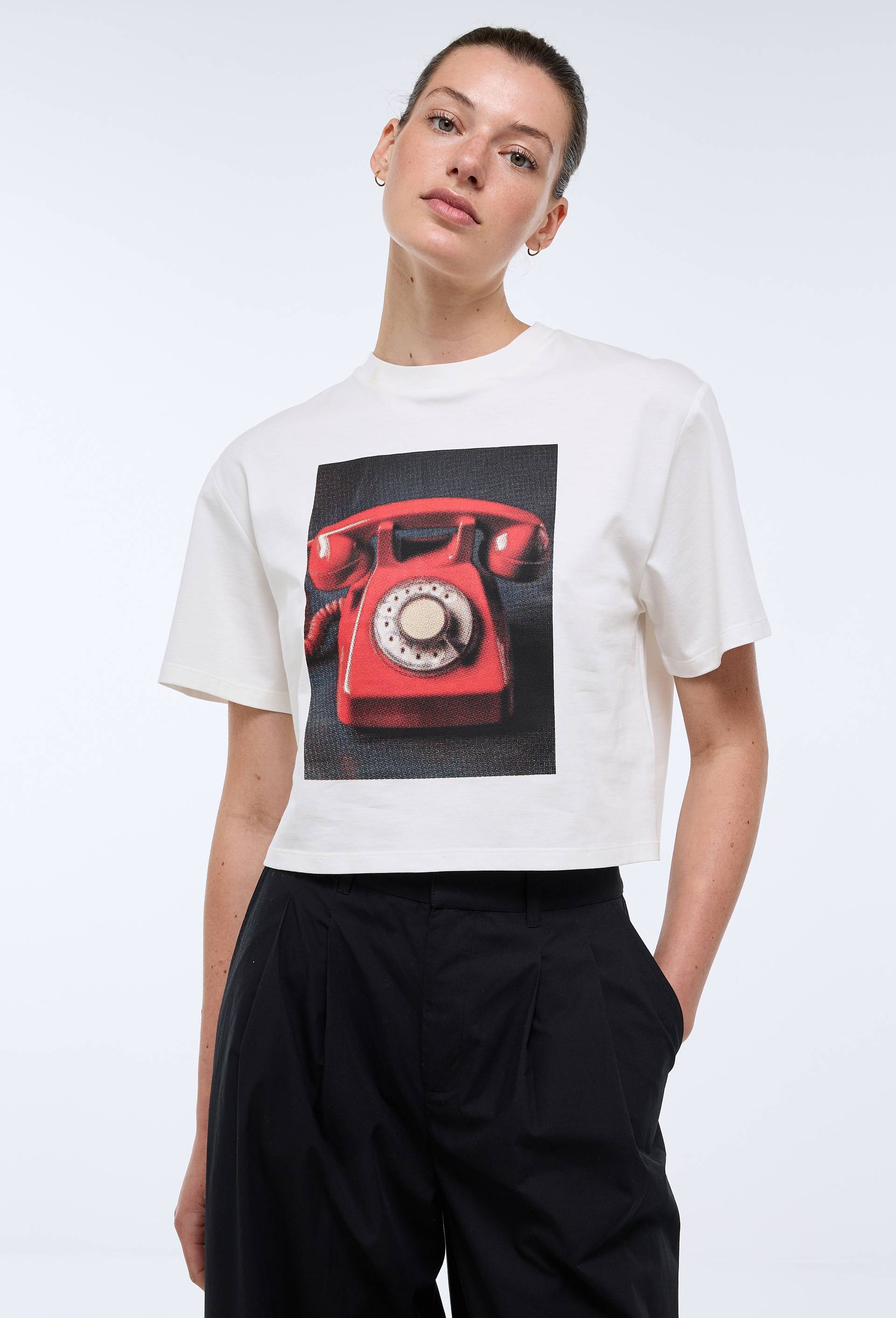 T-shirt manches courtes imprim&eacute; en coton BIO, Ecru, large image number 0