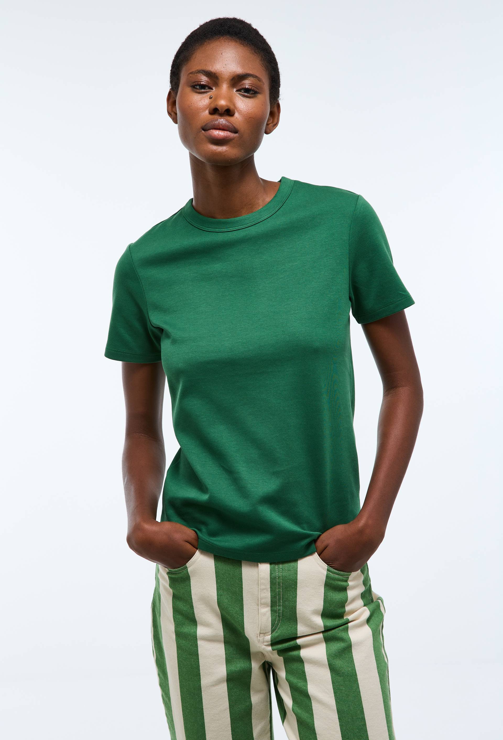 T-shirt manches courtes &eacute;pais en coton BIO GOTS, Vert fonc&eacute;, swatch image