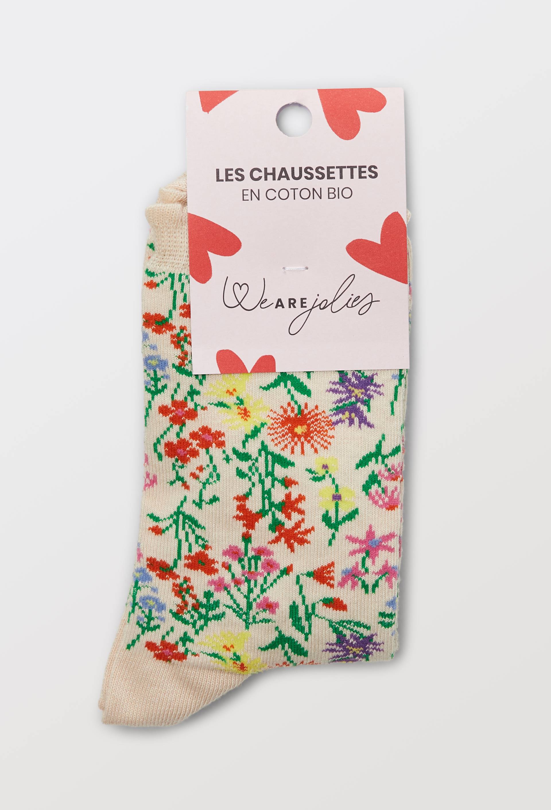 Chaussettes fantaisies en coton bio WE ARE JOLIES, Ecru, large image number 2.0