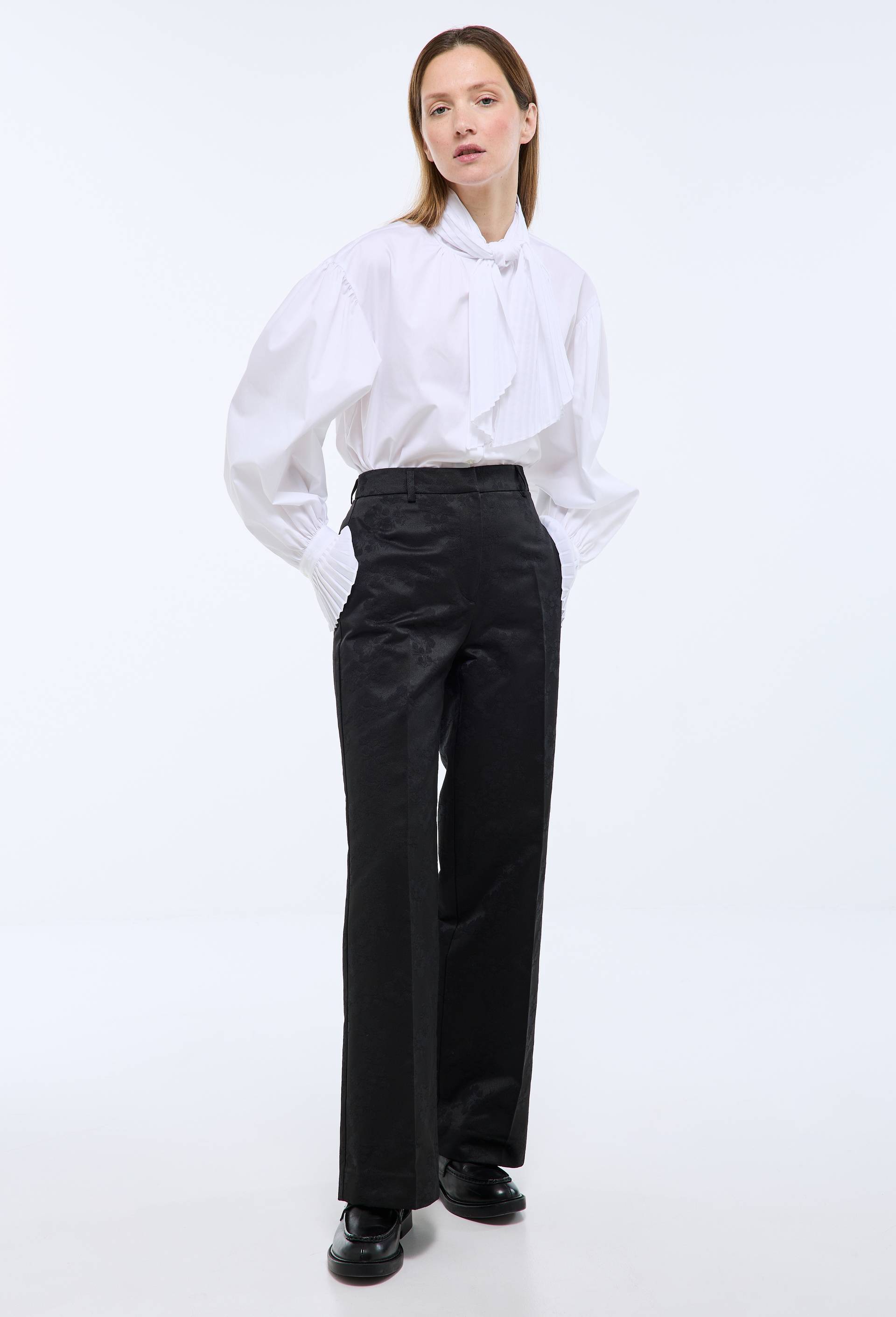 Pantalon droit &agrave; motifs jacquard, Noir, large image number 0.0