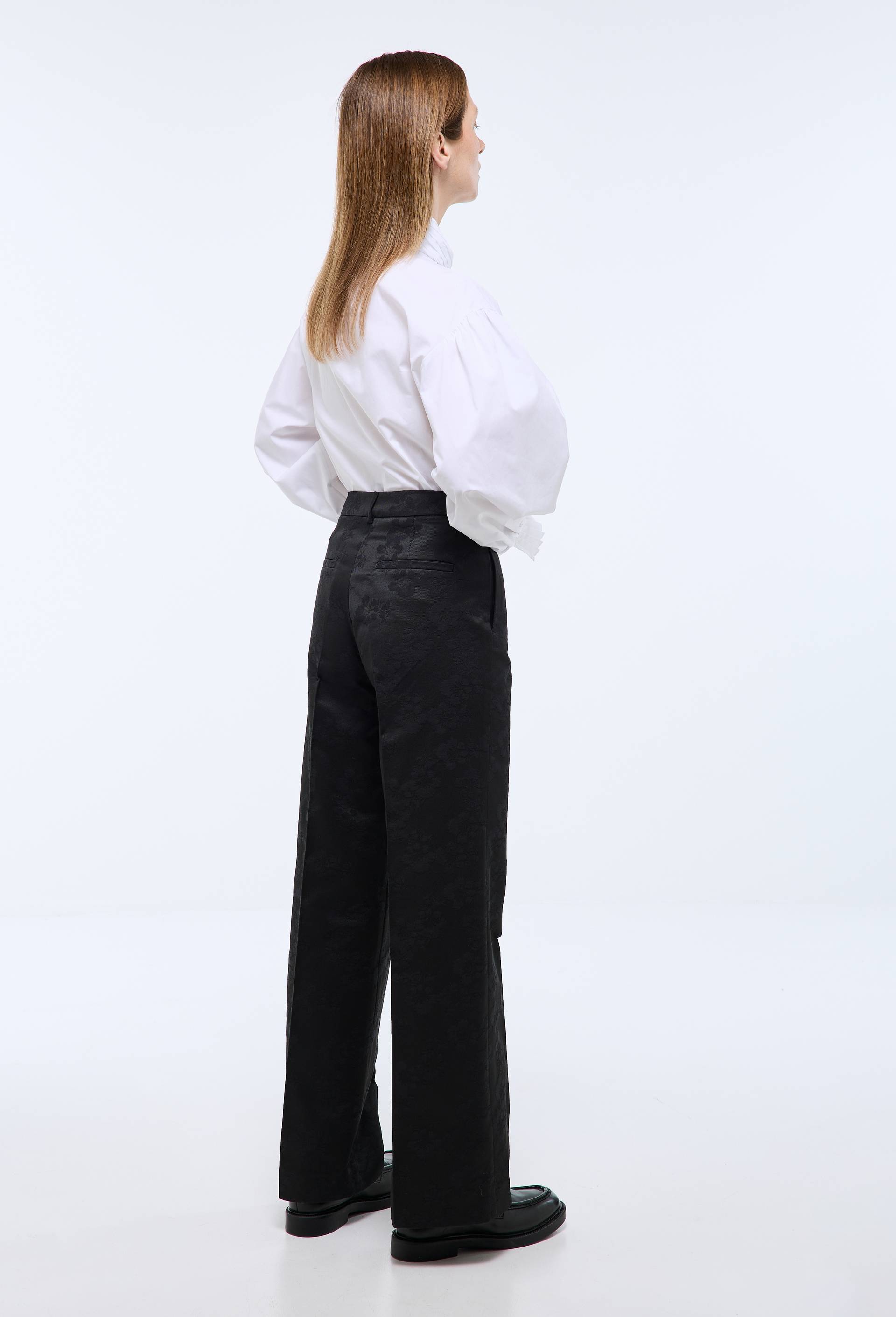 Pantalon droit &agrave; motifs jacquard, Noir, large image number 1