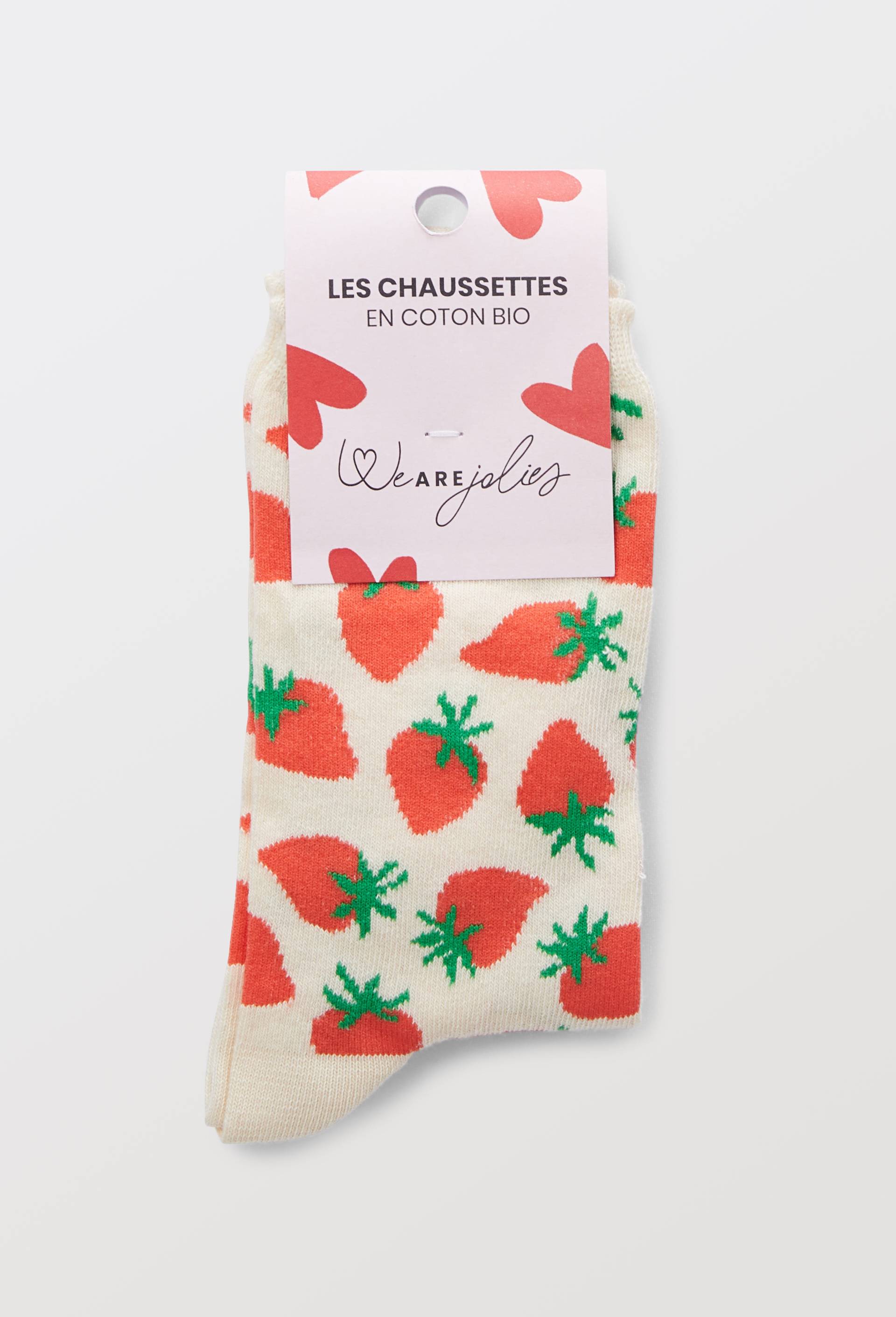 Chaussettes fantaisies en coton bio WE ARE JOLIES, Ecru, large image number 2.0