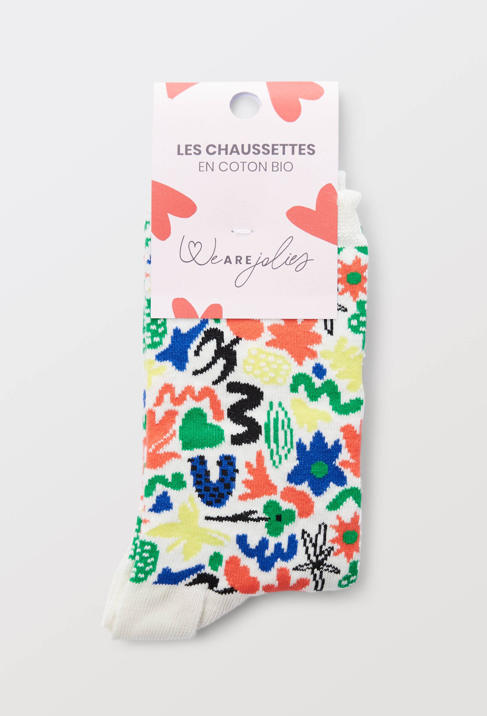 Chaussettes fantaisies en coton bio WE ARE JOLIES, Ecru, large image number 2