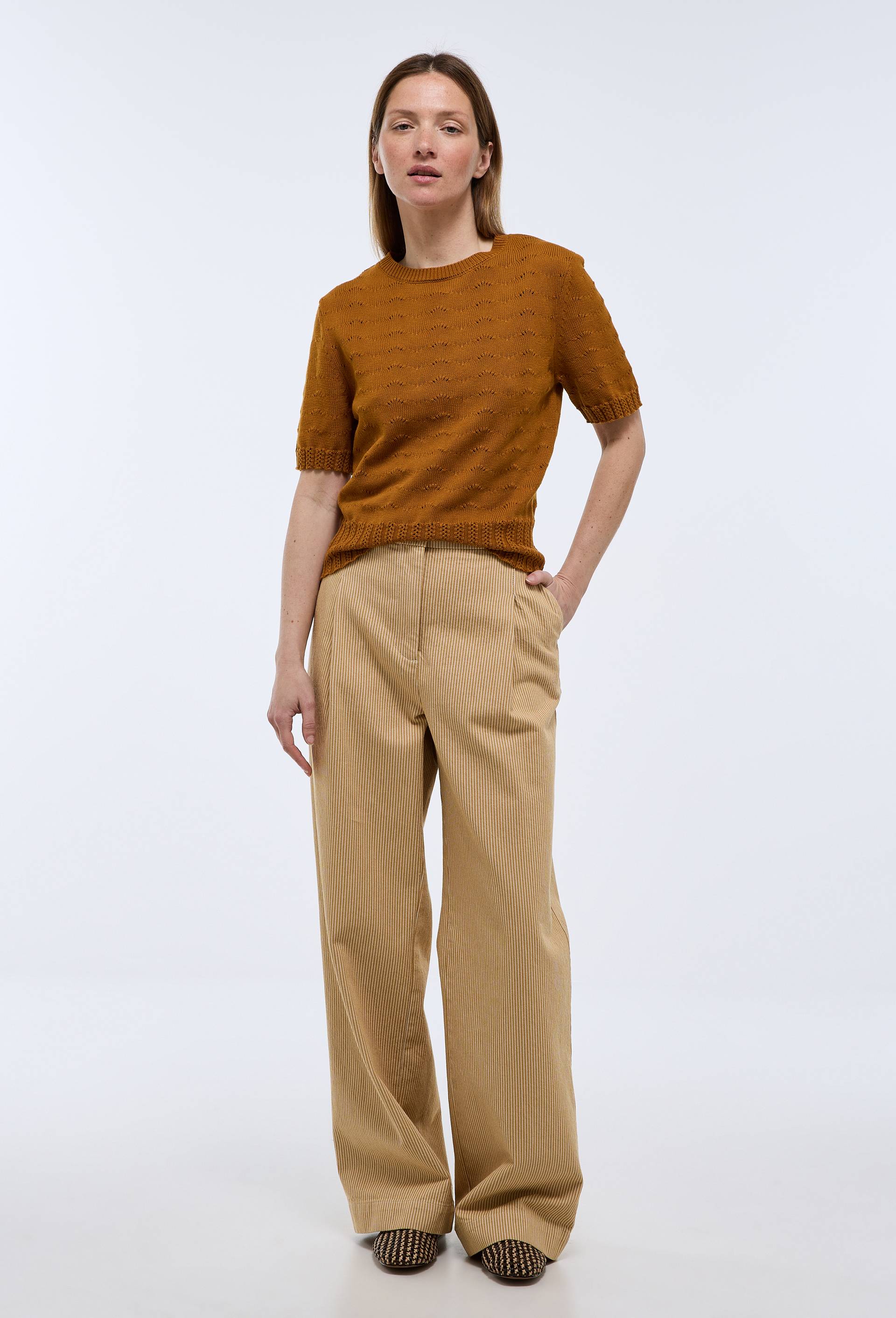 Pantalon large &agrave; pince ray&eacute;, Beige, large image number 2
