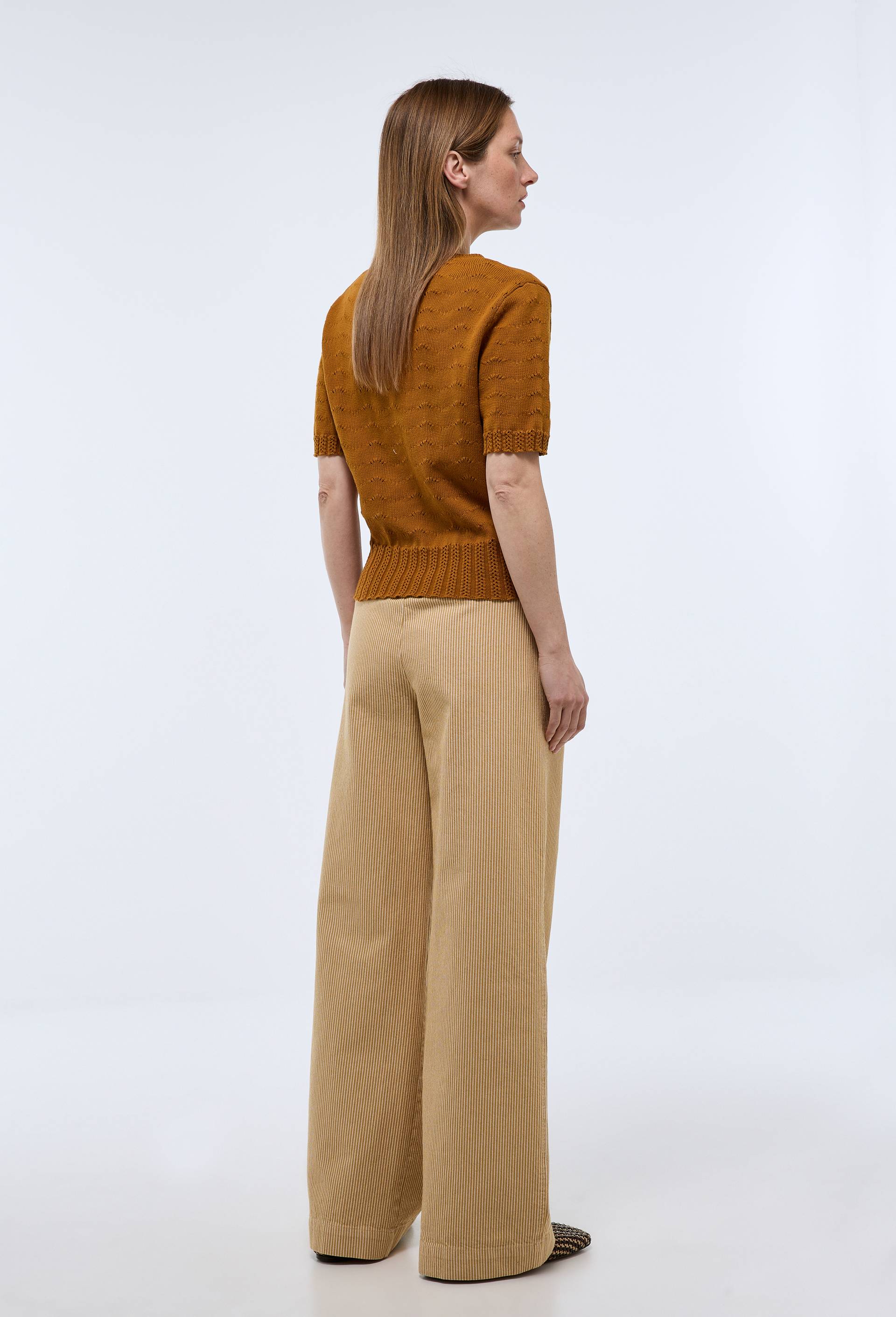 Pantalon large &agrave; pince ray&eacute;, Beige, large image number 3