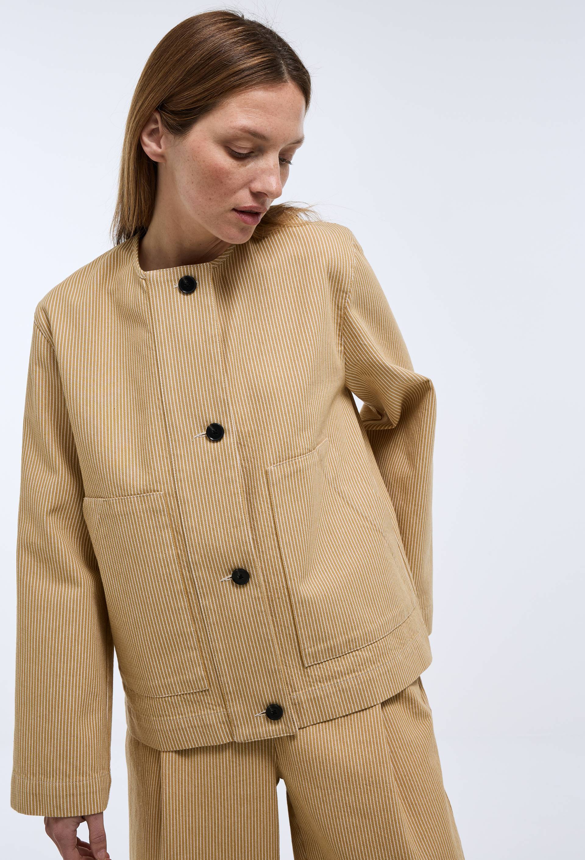 Veste courte ray&eacute;e en coton, Beige, large image number 1