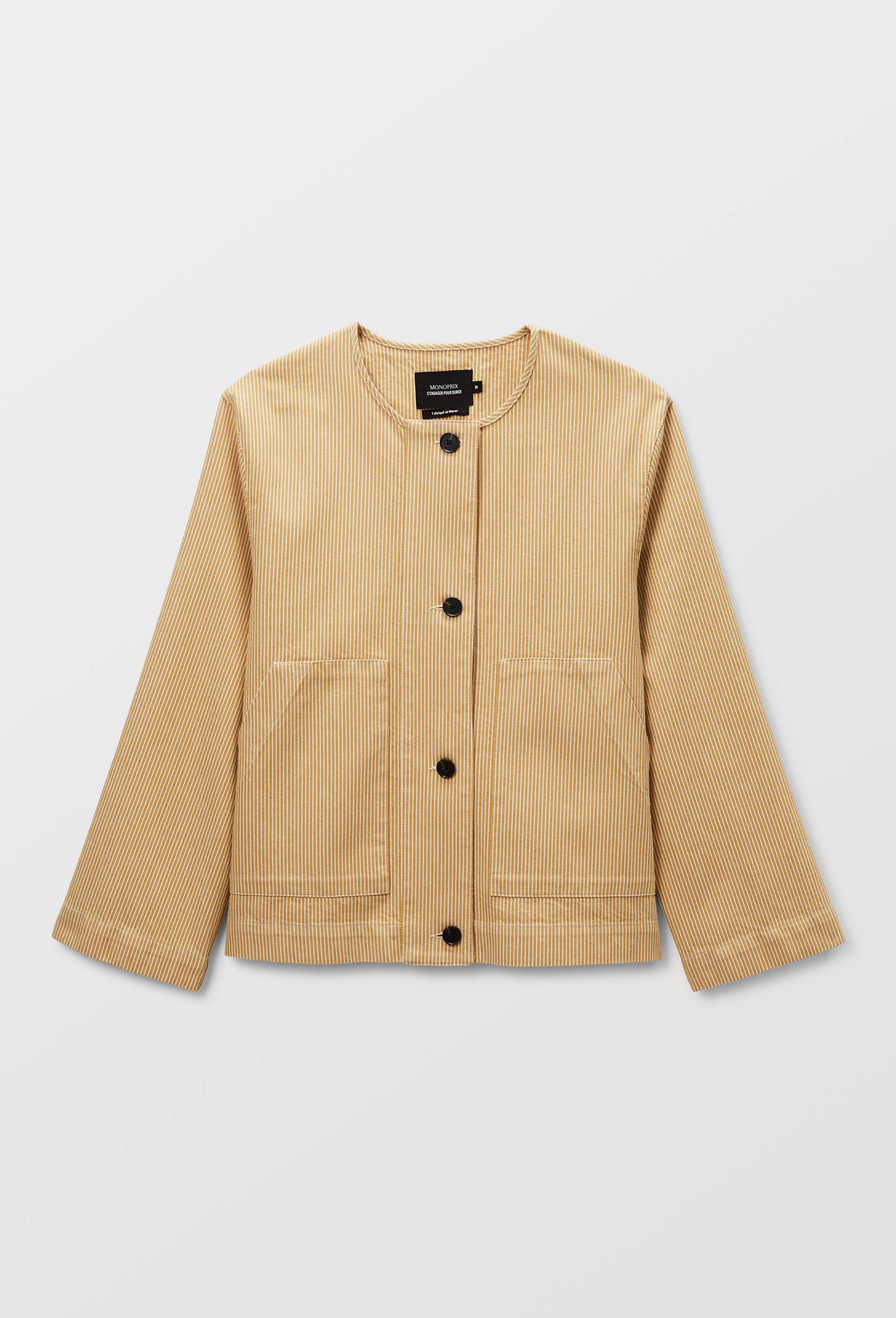 Veste courte ray&eacute;e en coton, Beige, large image number 2