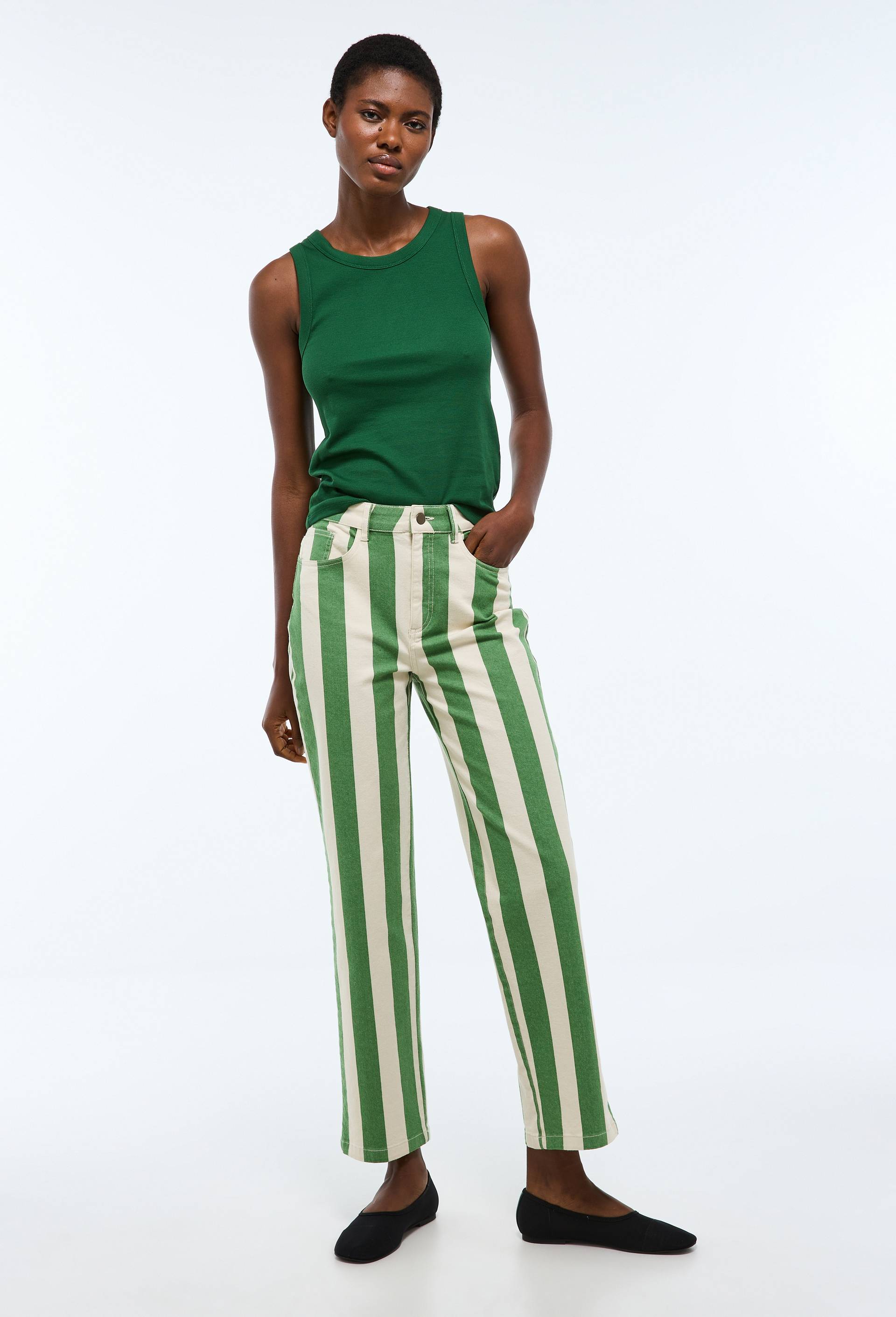 Pantalon droit &agrave; larges rayures, Vert, large image number 3