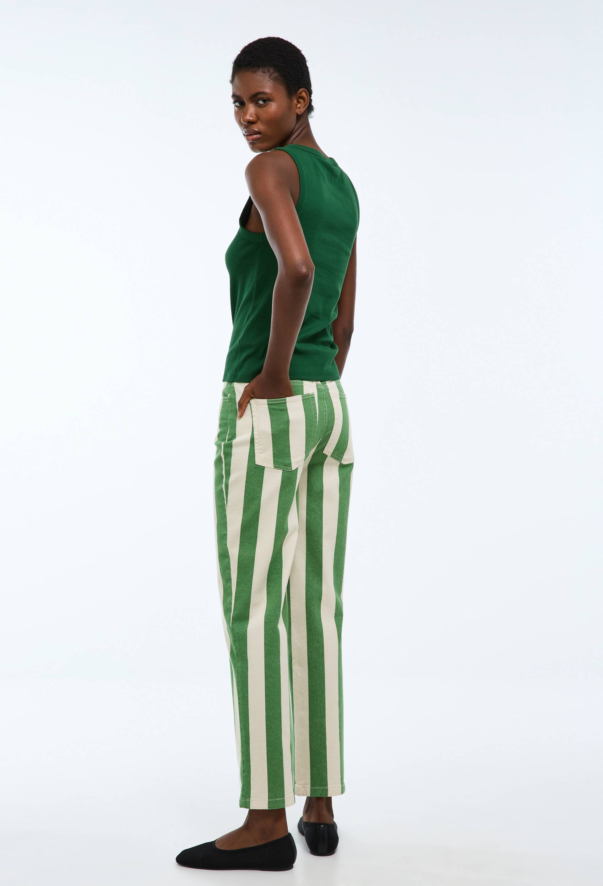 Pantalon droit &agrave; larges rayures, Vert, large image number 4.0