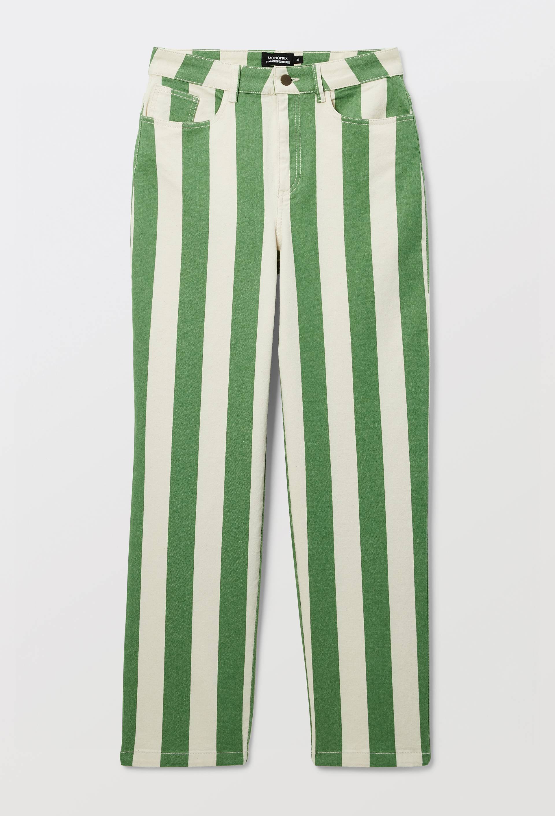 Pantalon droit &agrave; larges rayures, Vert, large image number 5.0