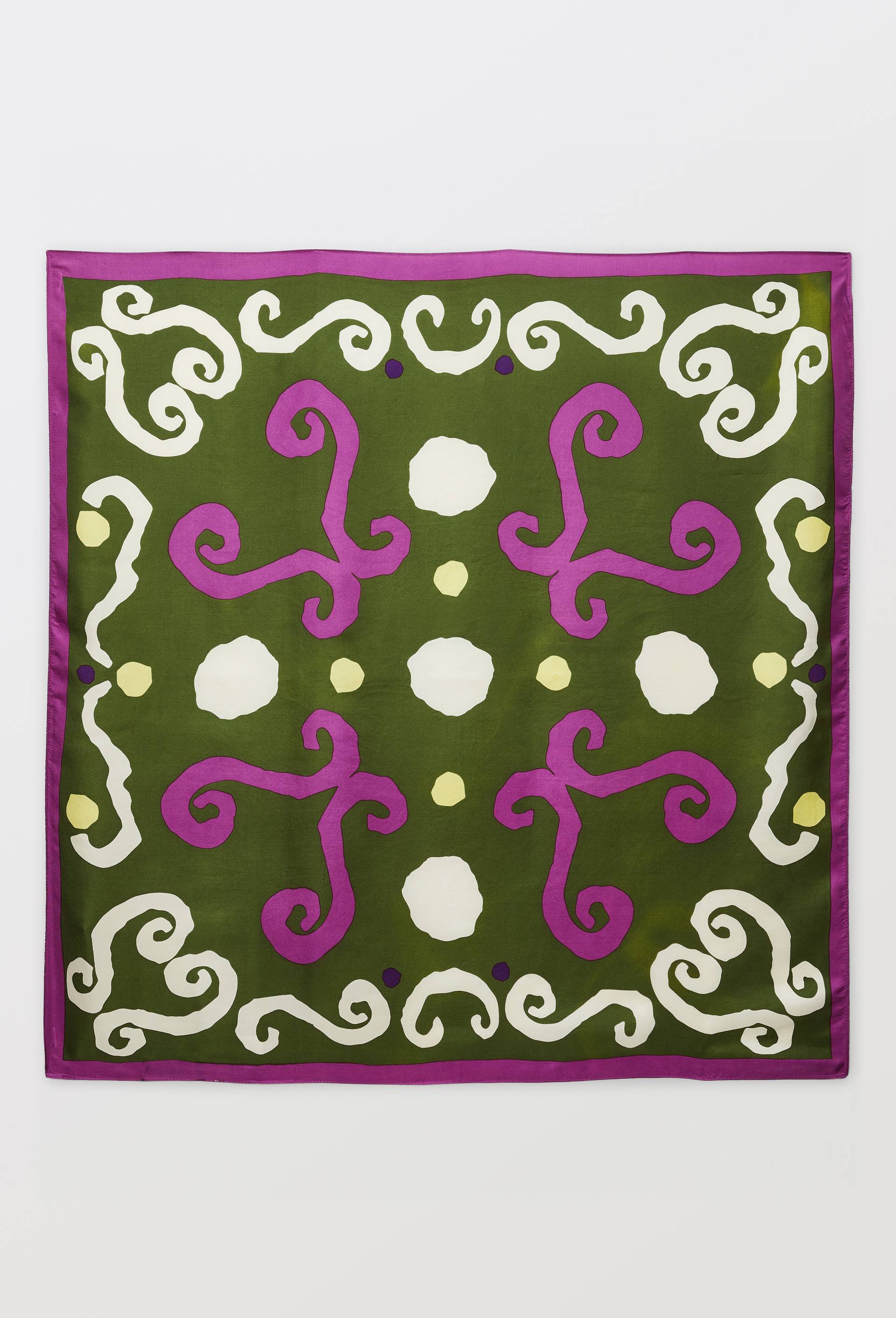 Foulard imprim&eacute;, 90x90cm, en soie - LES CRAFTIES, Vert fonc&eacute;, large image number 0.0