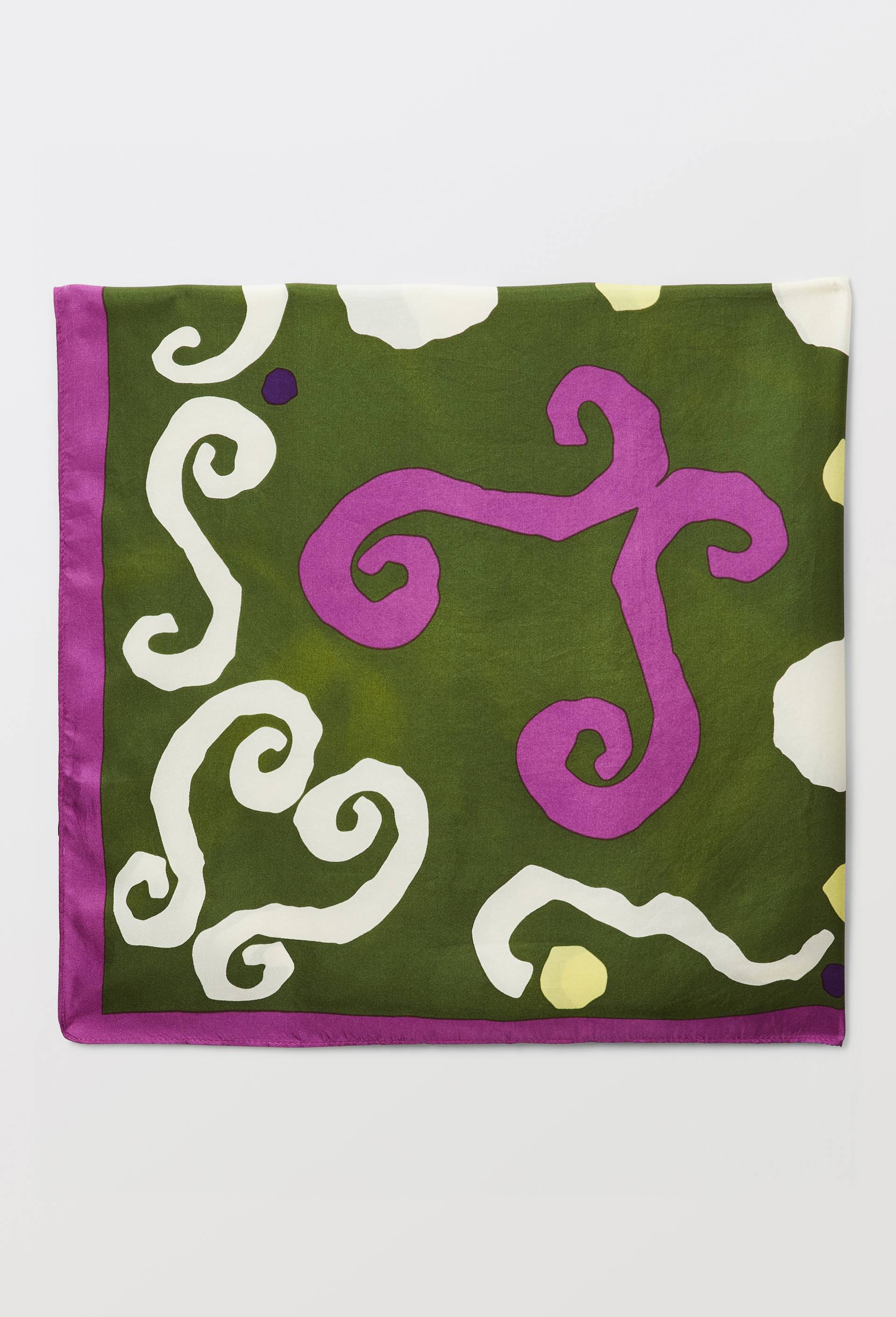 Foulard imprim&eacute;, 90x90cm, en soie - LES CRAFTIES, Vert fonc&eacute;, large image number 1.0
