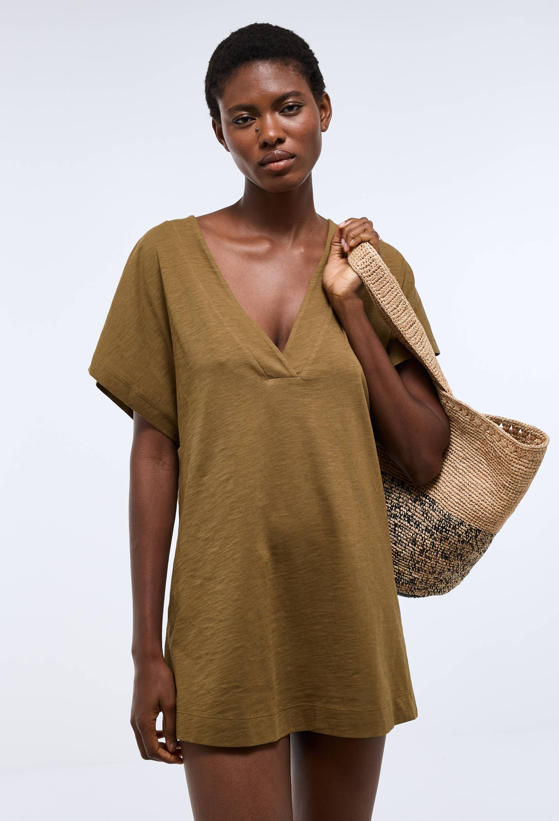 Robe de plage en coton BIO GOTS, Vert fonc&eacute;, swatch image