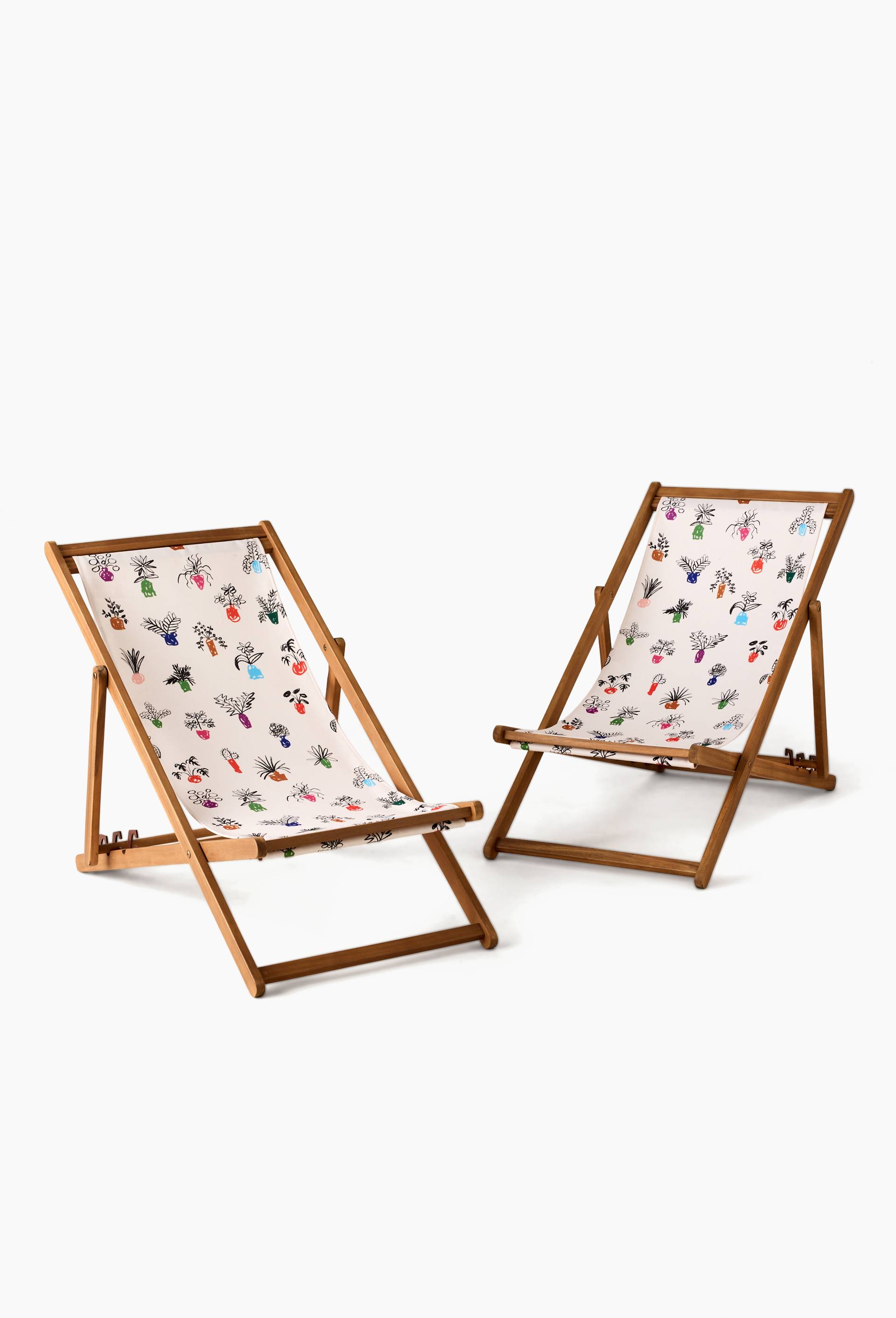 EXCLU WEB - Chaise longue, 57x105cm, en bois et polyester- BD GRAFT x MONOPRIX, Ecru, large image number 0