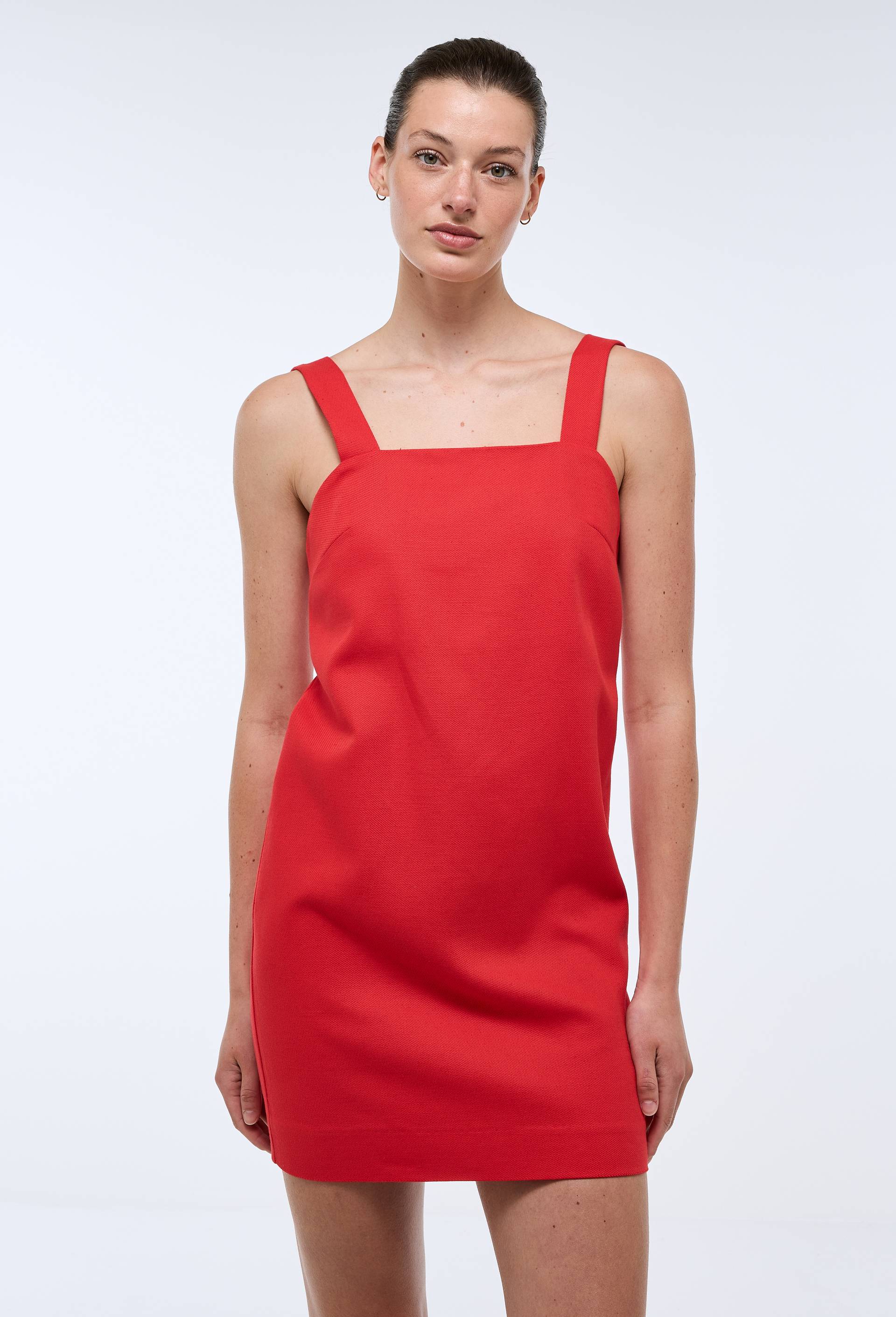 Robe courte unie en coton lin, Rouge, large image number 2