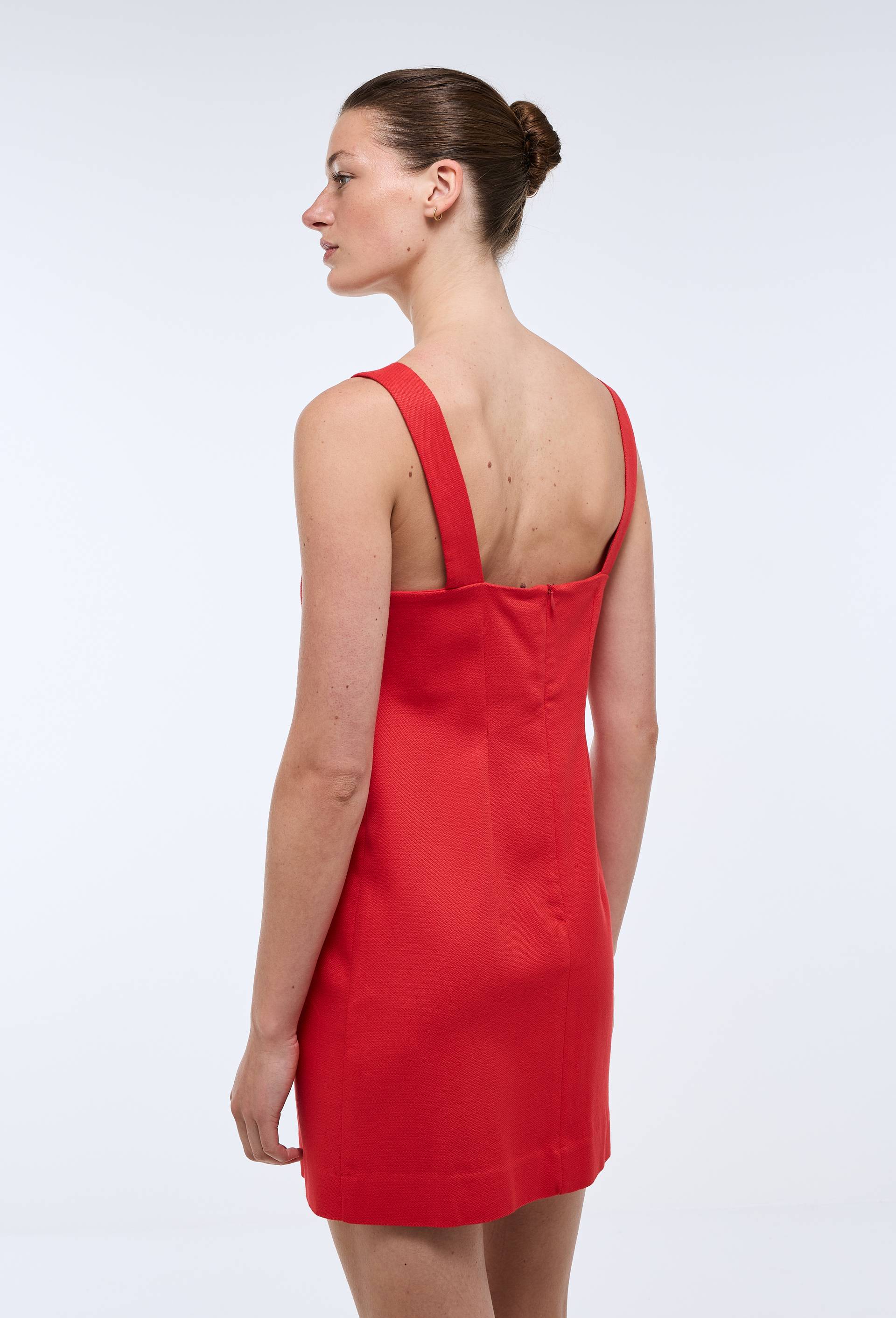 Robe courte unie en coton lin, Rouge, large image number 3