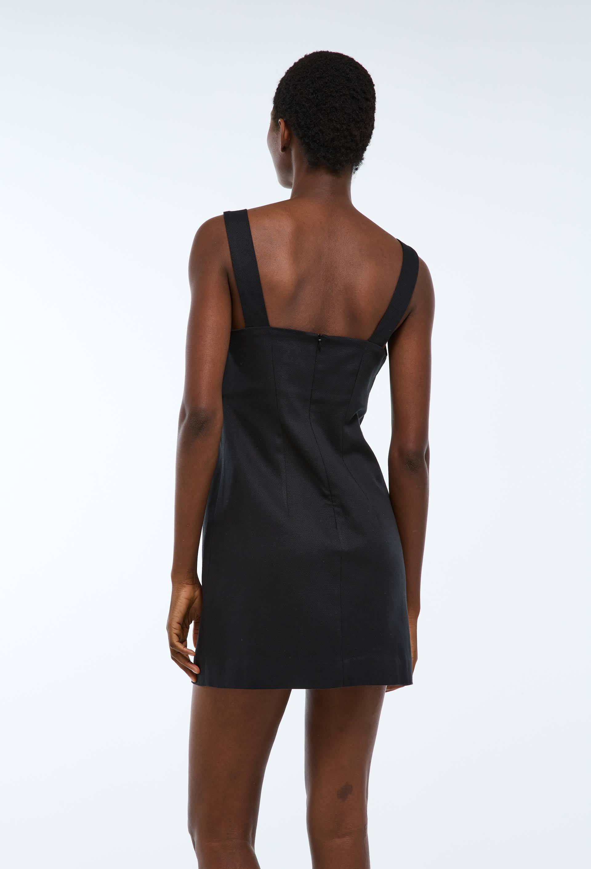 Robe courte unie en coton lin, Noir, large image number 1