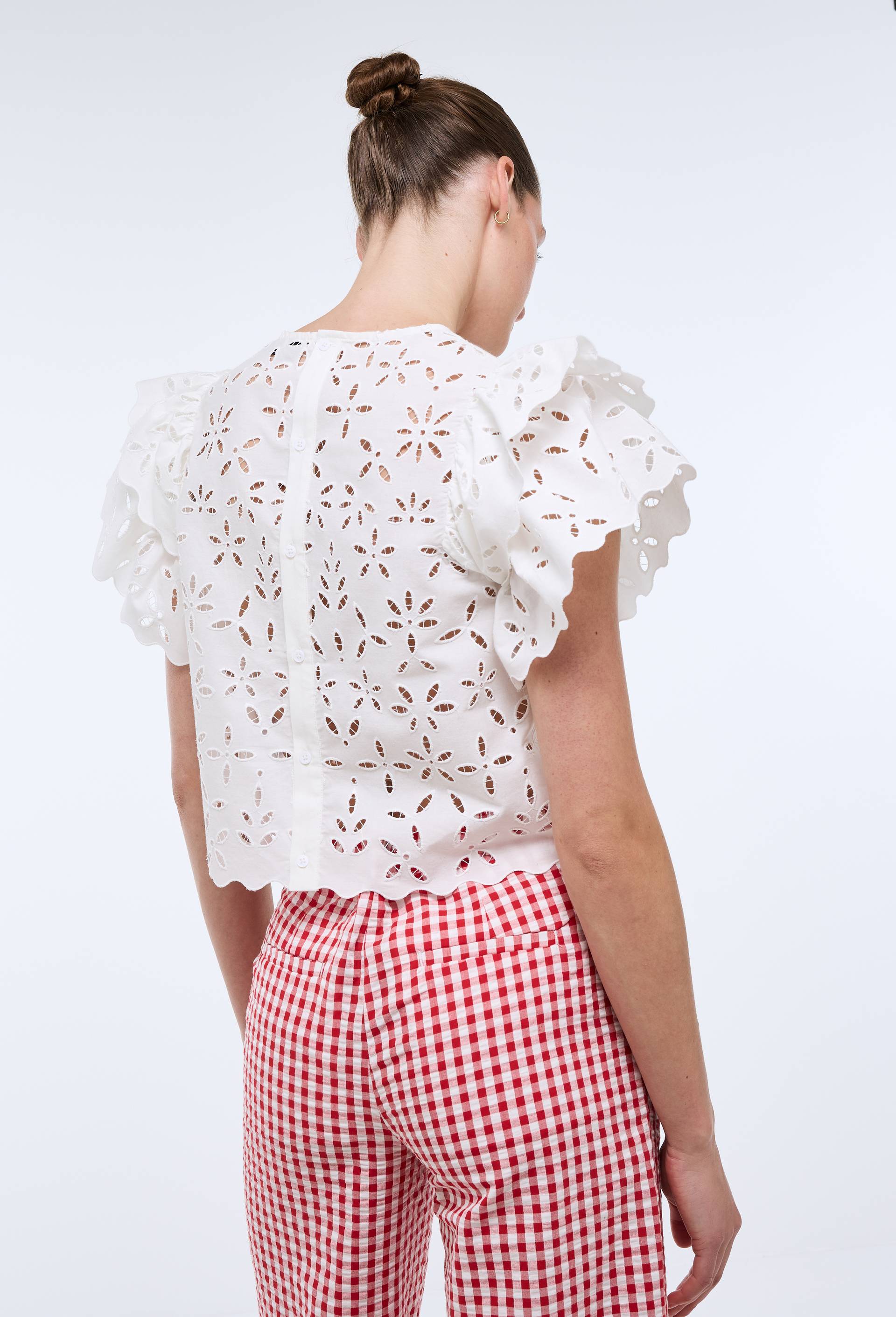 Blouse manches courtes avec broderie en coton, Blanc, large image number 1