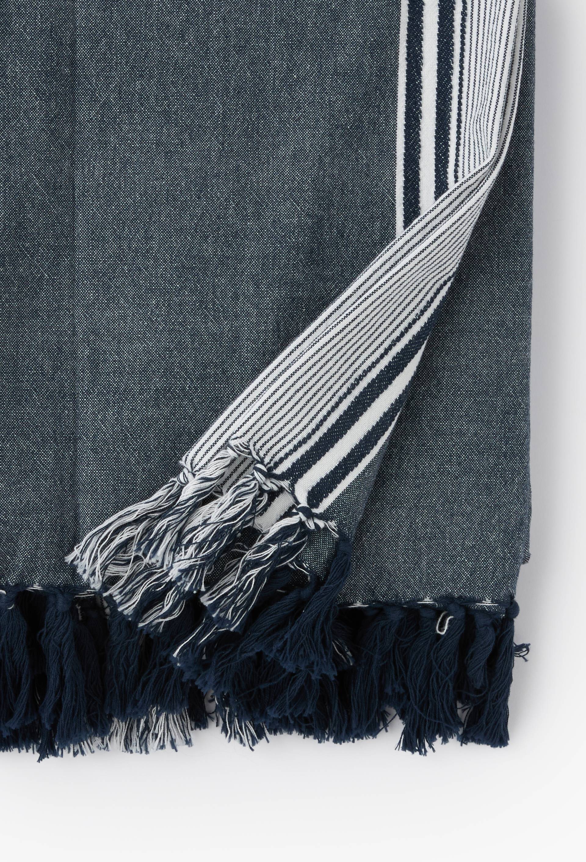 Fouta grande taille, tiss&eacute;e teint ray&eacute;, 180x200cm, 100% coton bio, GOTS, Bleu fonc&eacute;, large image number 1