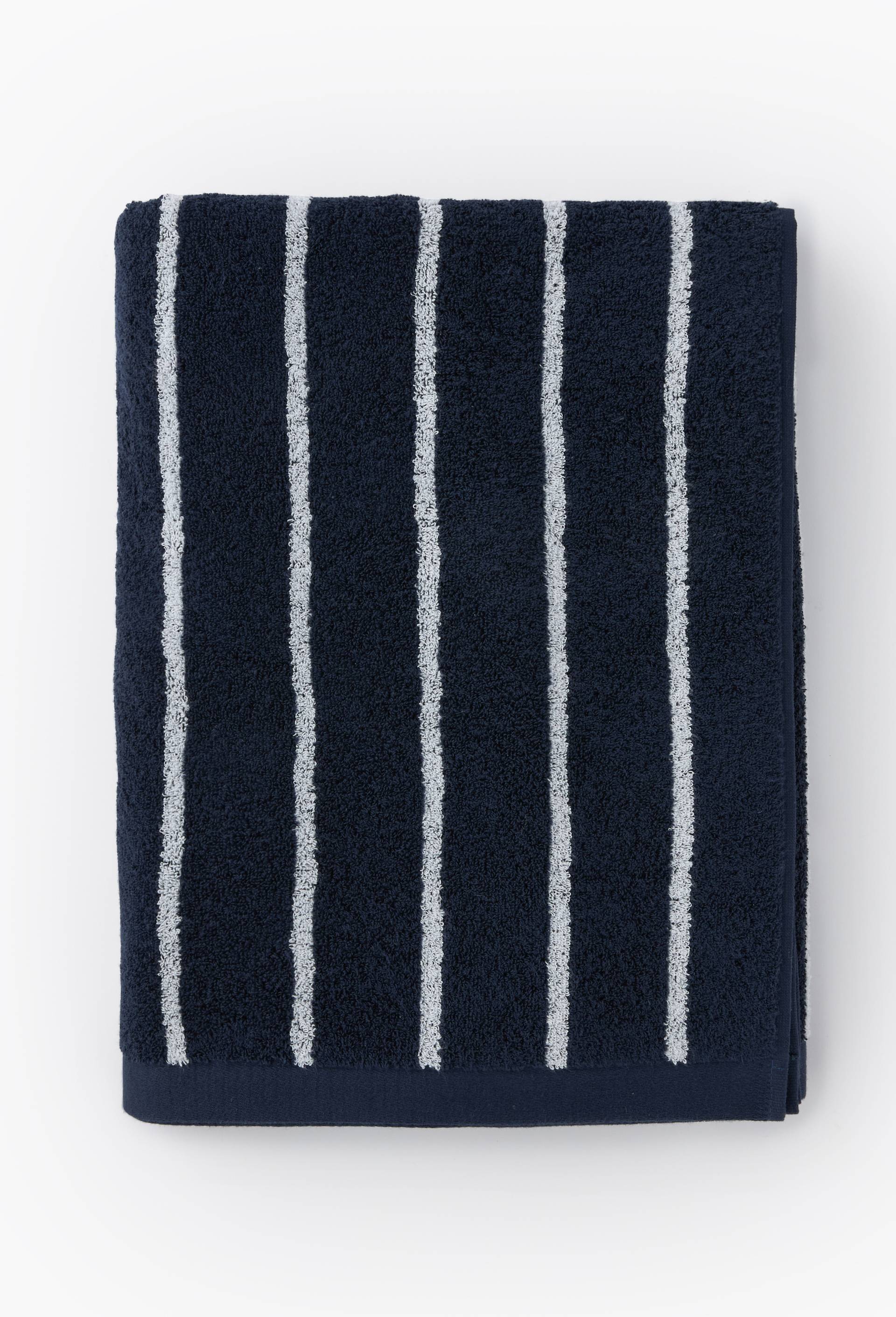 Drap de plage jacquard ray&eacute;, 100x180cm, 100% coton bio, gots, Bleu fonc&eacute;, large image number 0.0