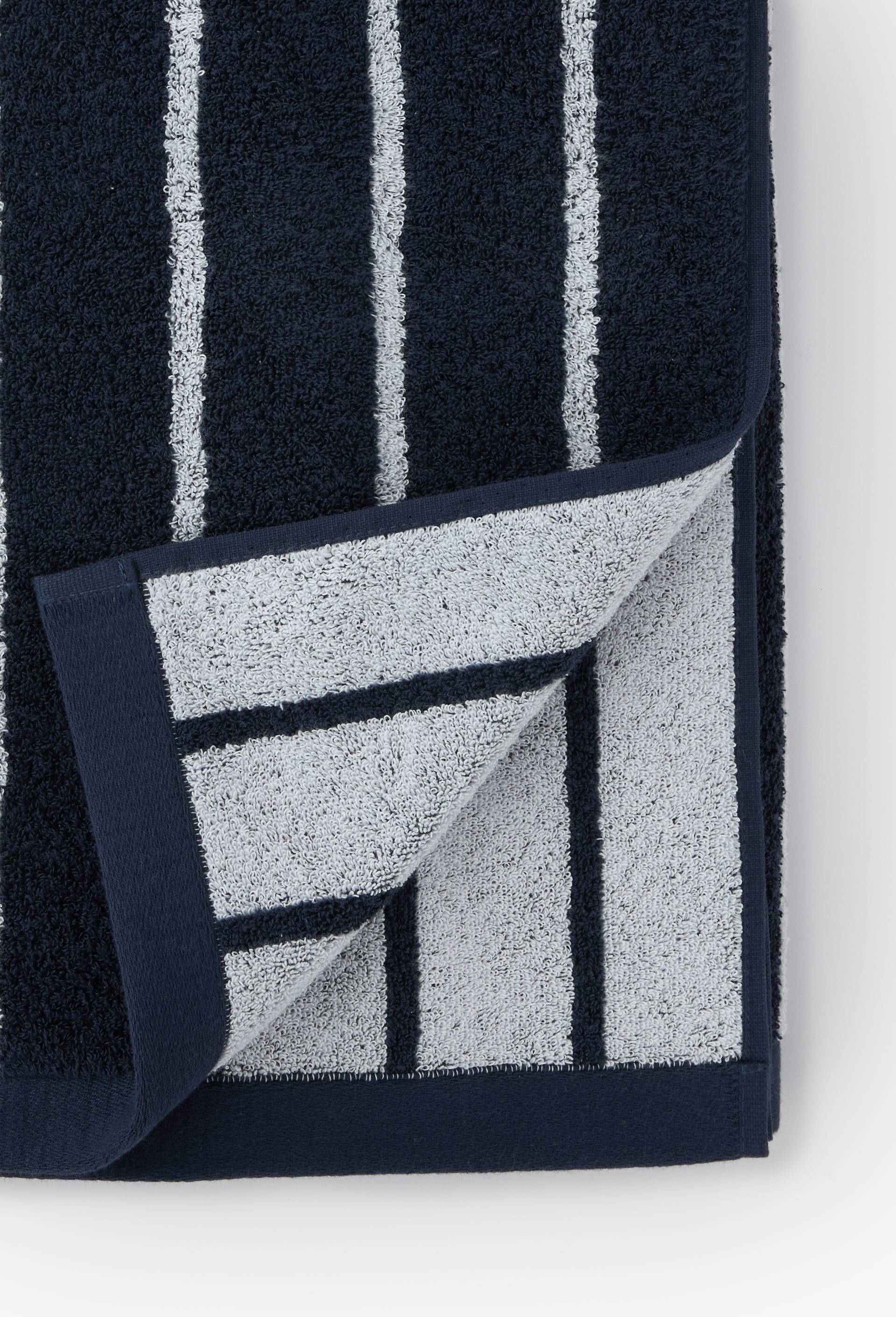 Drap de plage jacquard ray&eacute;, 100x180cm, 100% coton bio, gots, Bleu fonc&eacute;, large image number 1