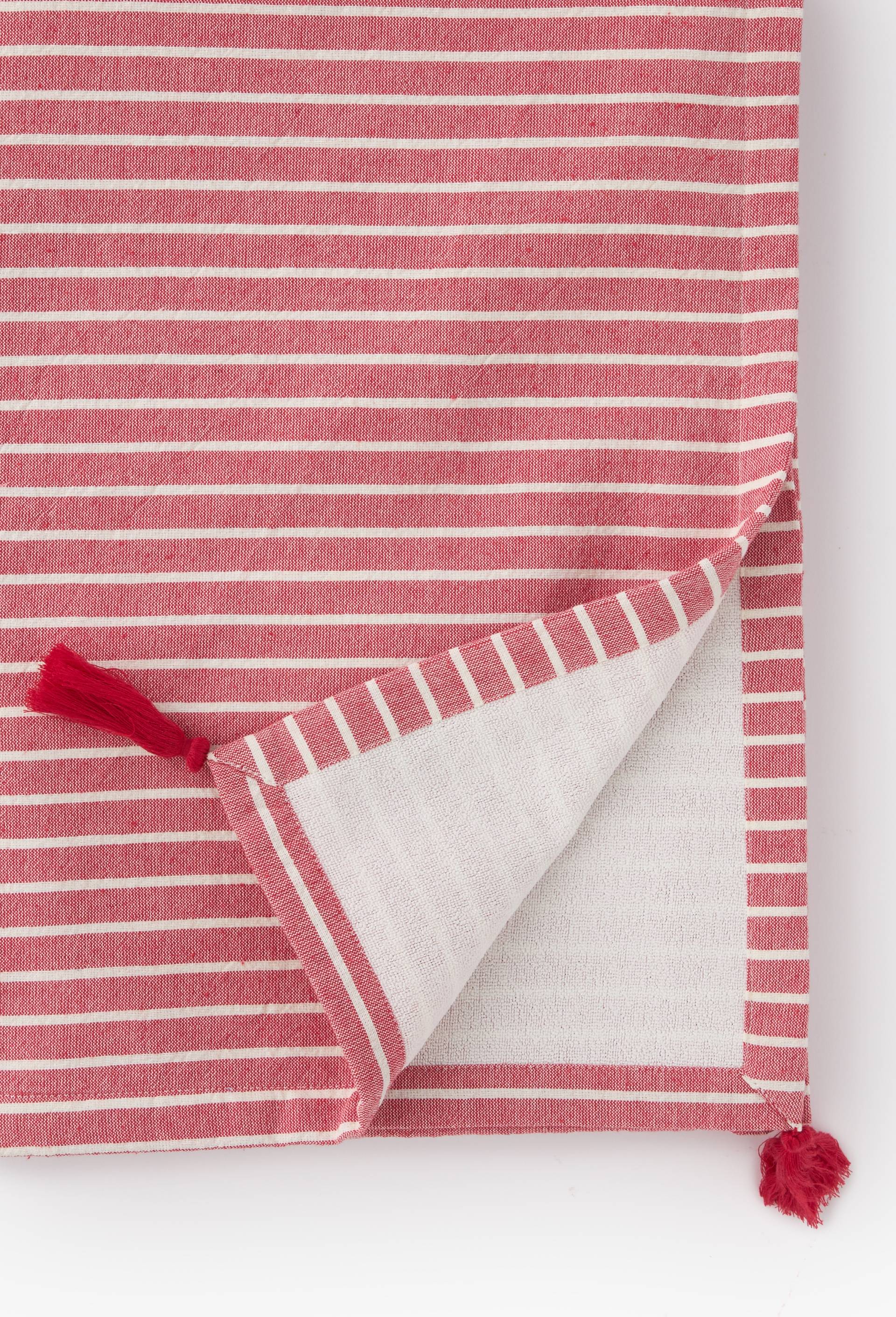 Fouta doubl&eacute;e imprim&eacute;, 100x180cm. Ext&eacute;rieur en coton issu de l'agriculture biologique, Rouge, large image number 1