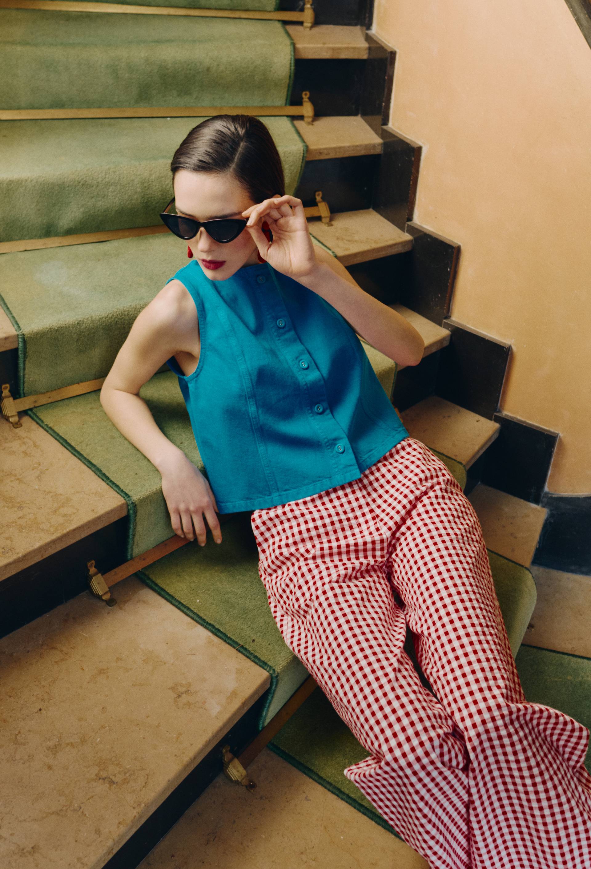 Top sans manches uni en coton BIO GOTS, Bleu, large image number 0