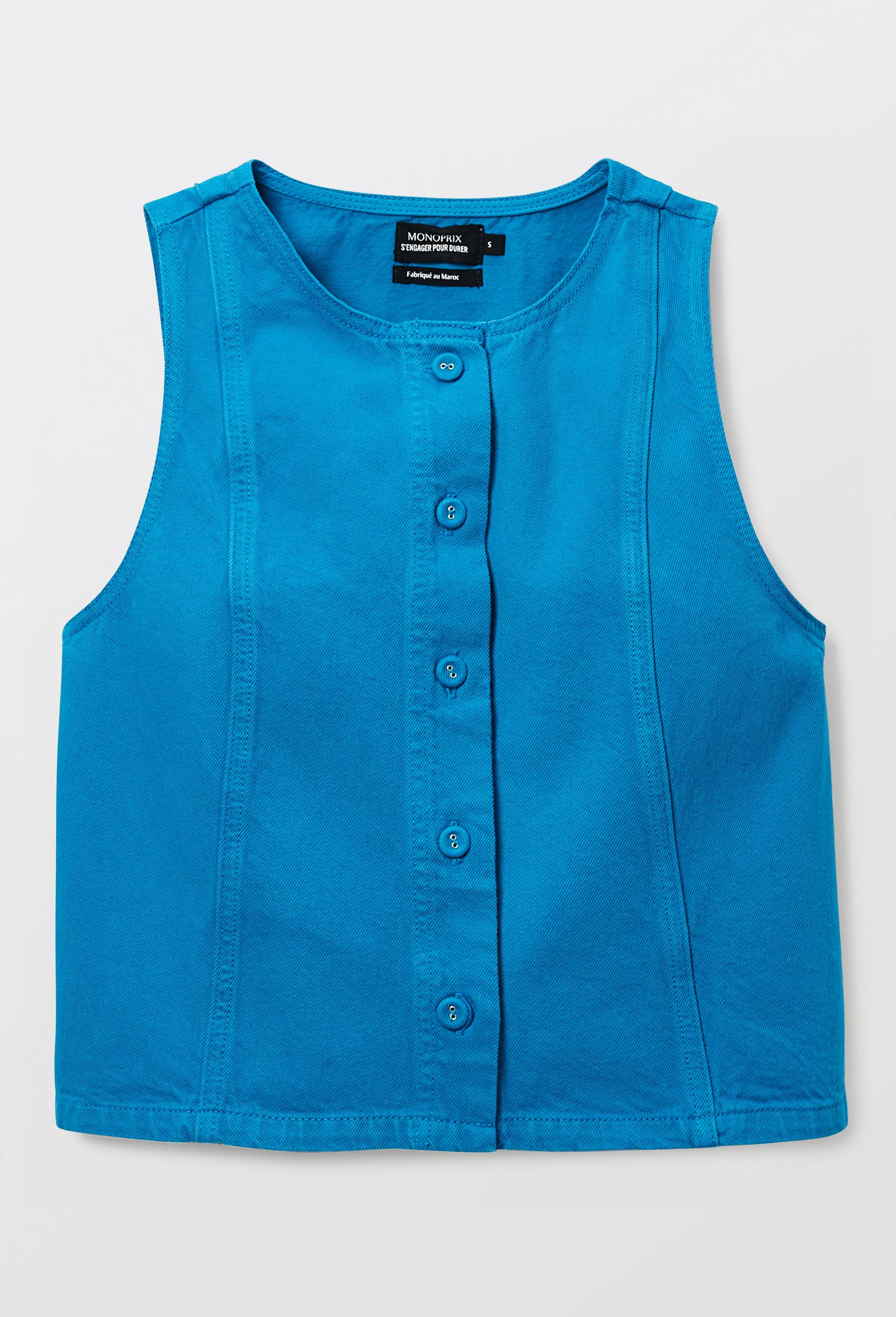 Top sans manches uni en coton BIO GOTS, Bleu, large image number 3