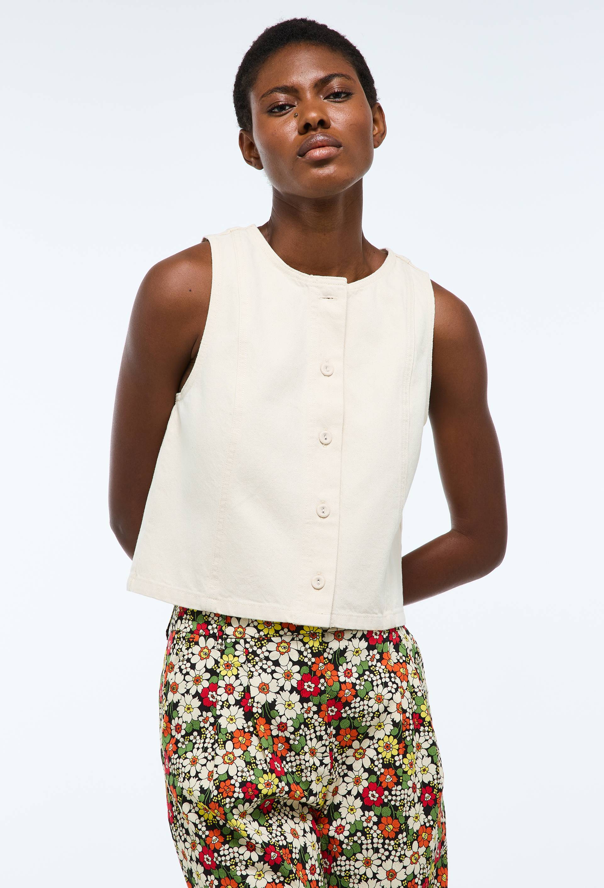 Top sans manches uni en coton BIO GOTS, Ecru, large image number 0