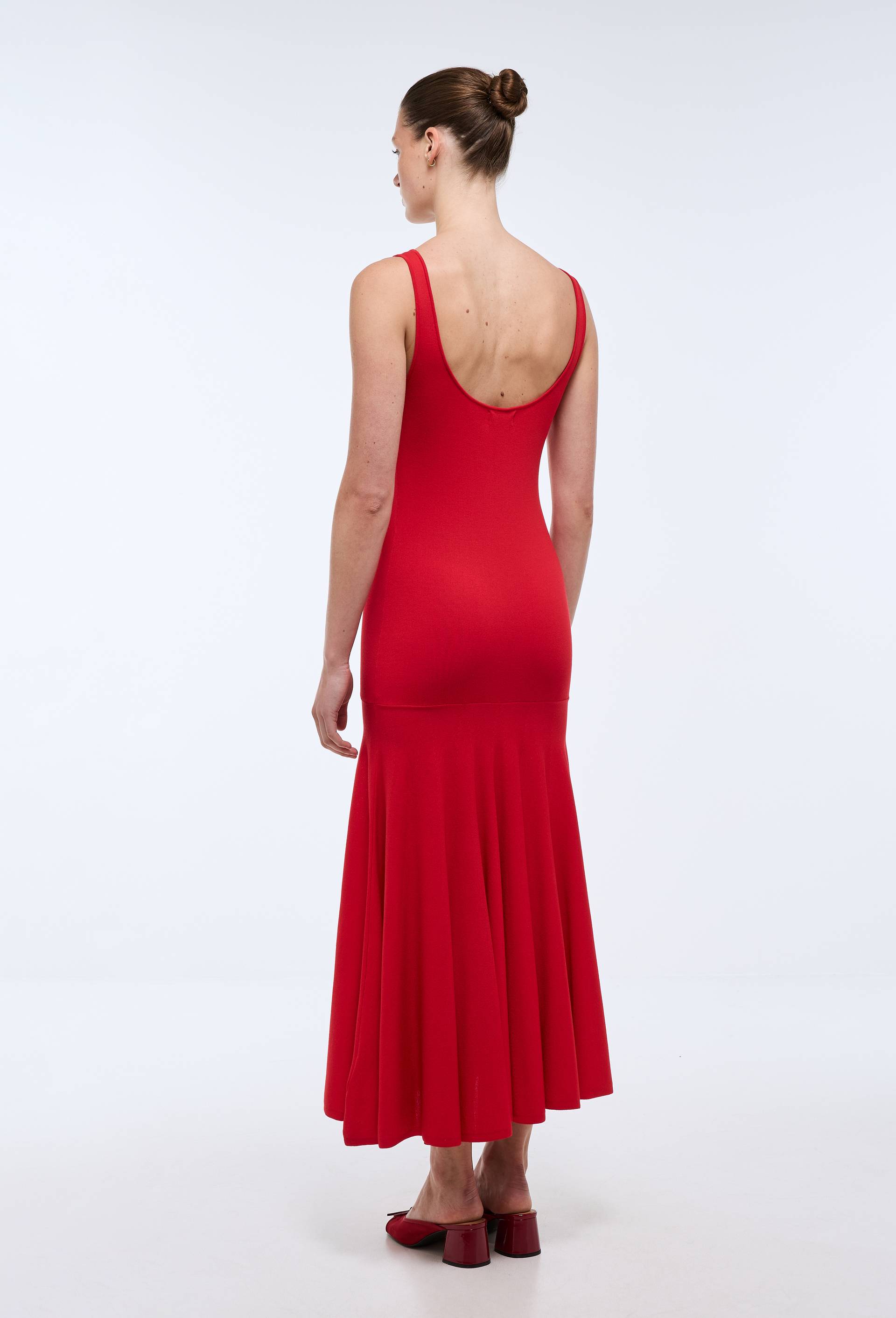 Robe maille taille basse &eacute;vas&eacute;e, Rouge, large image number 2.0