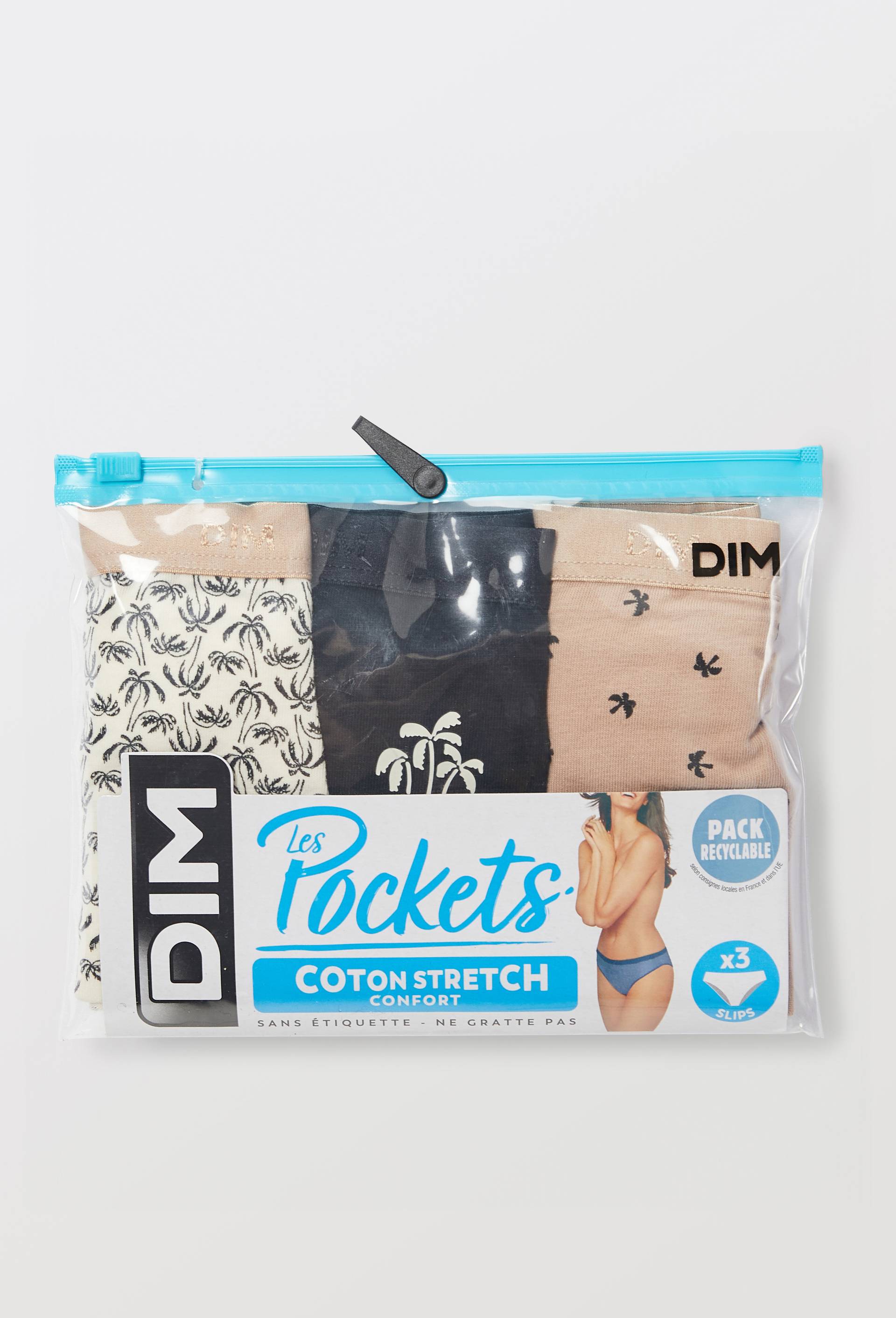 Lot de 3 slips fantaisie en coton POCKET DIM, Ecru, large image number 2.0