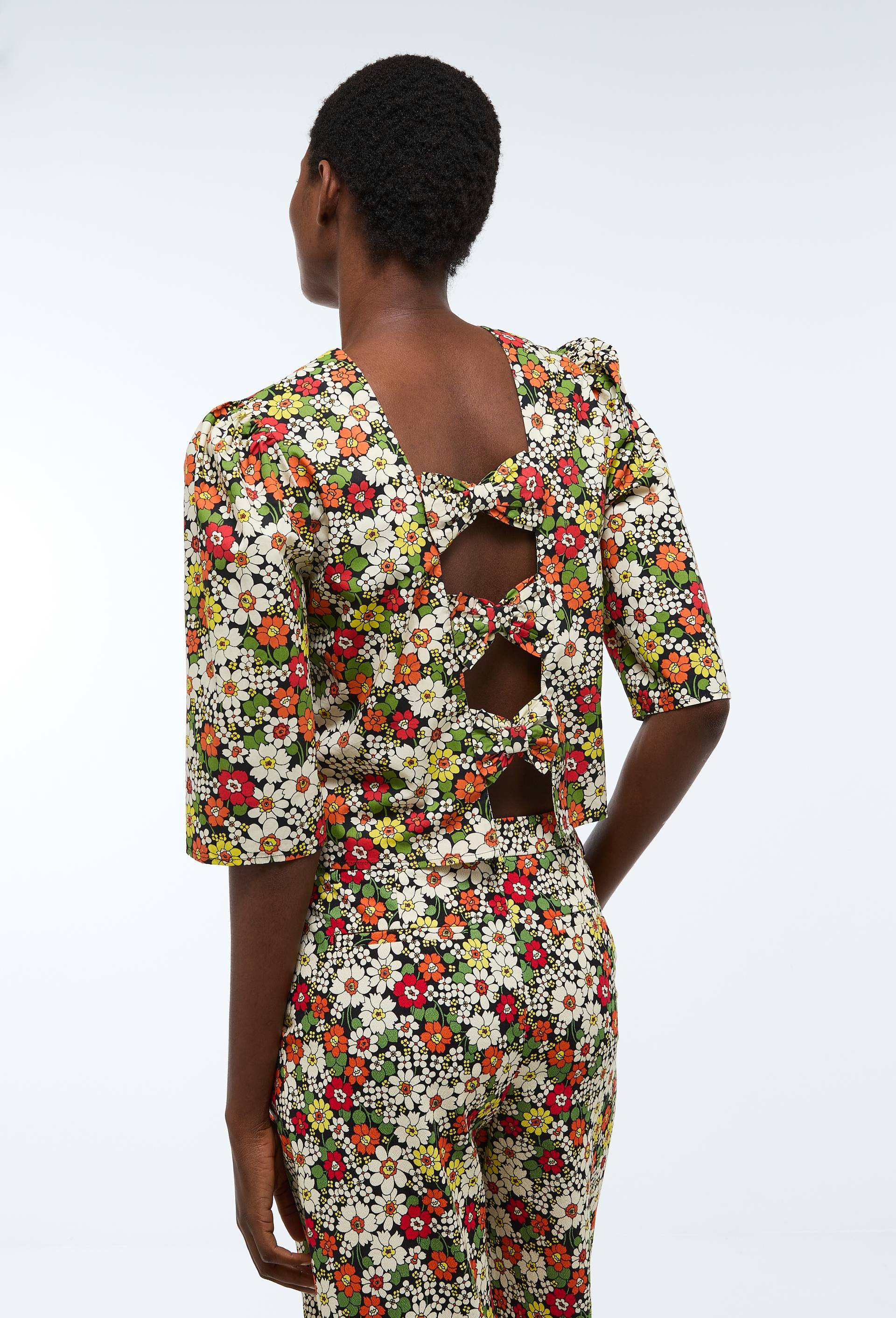 Blouse manches longues, dos nu nou&eacute;, en coton BIO GOTS, Noir, large image number 1