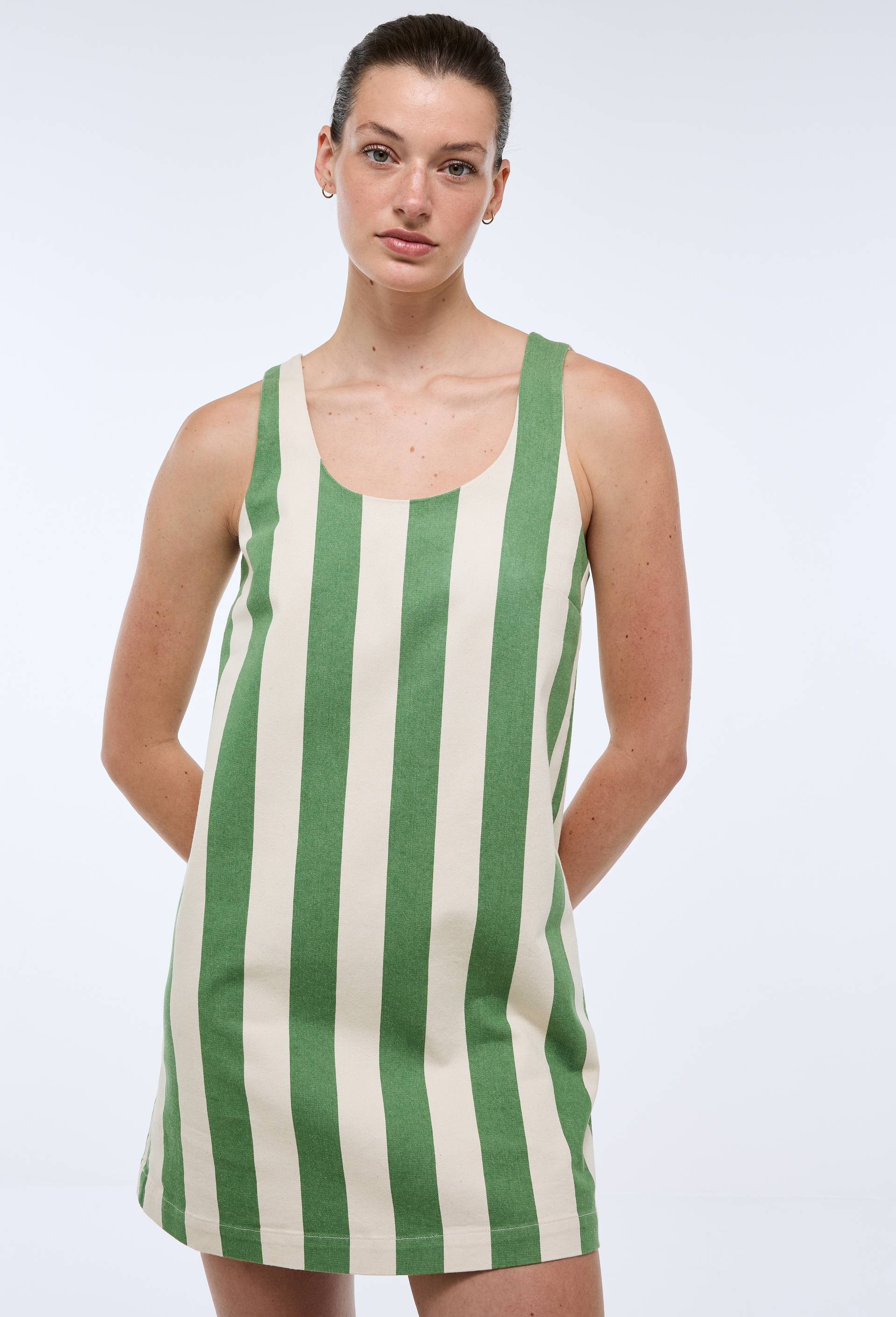 Robe courte avec un dos nu nou&eacute;, en coton BIO GOTS, Ecru, large image number 0