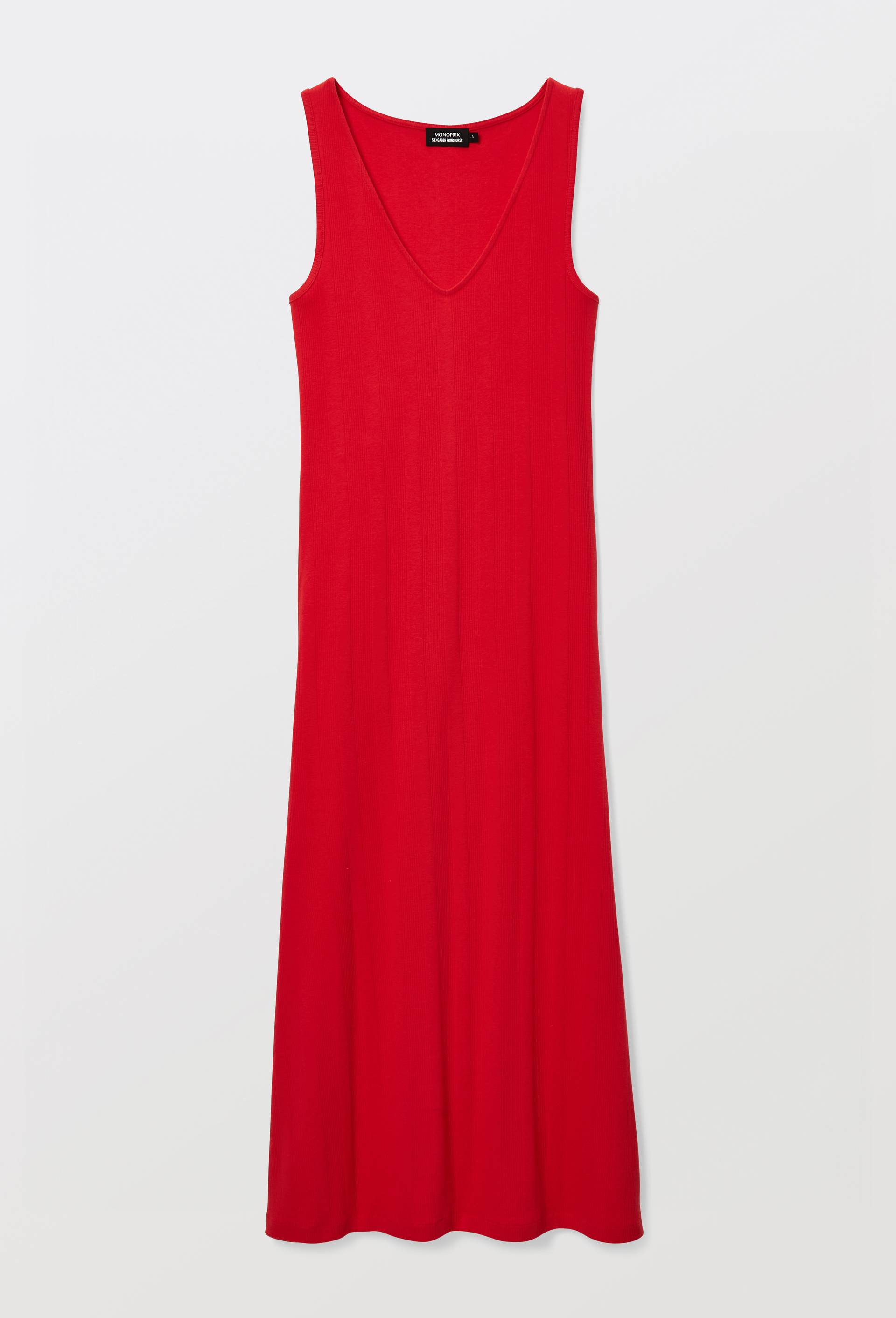 Robe cintr&eacute;e longue en maille, Rouge, large image number 2.0