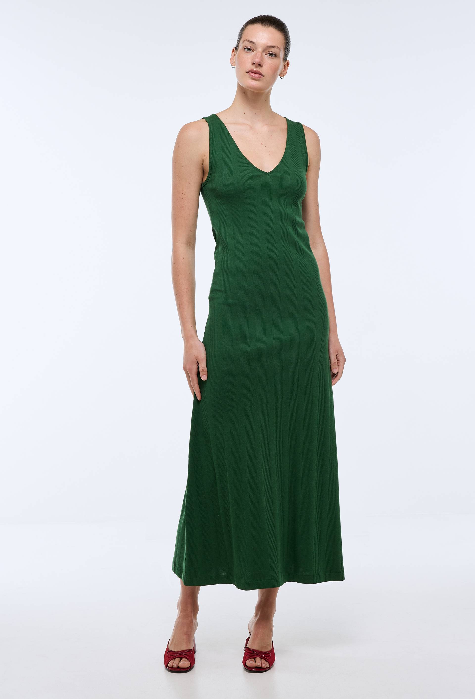 Robe cintr&eacute;e longue en maille, Vert fonc&eacute;, large image number 0.0