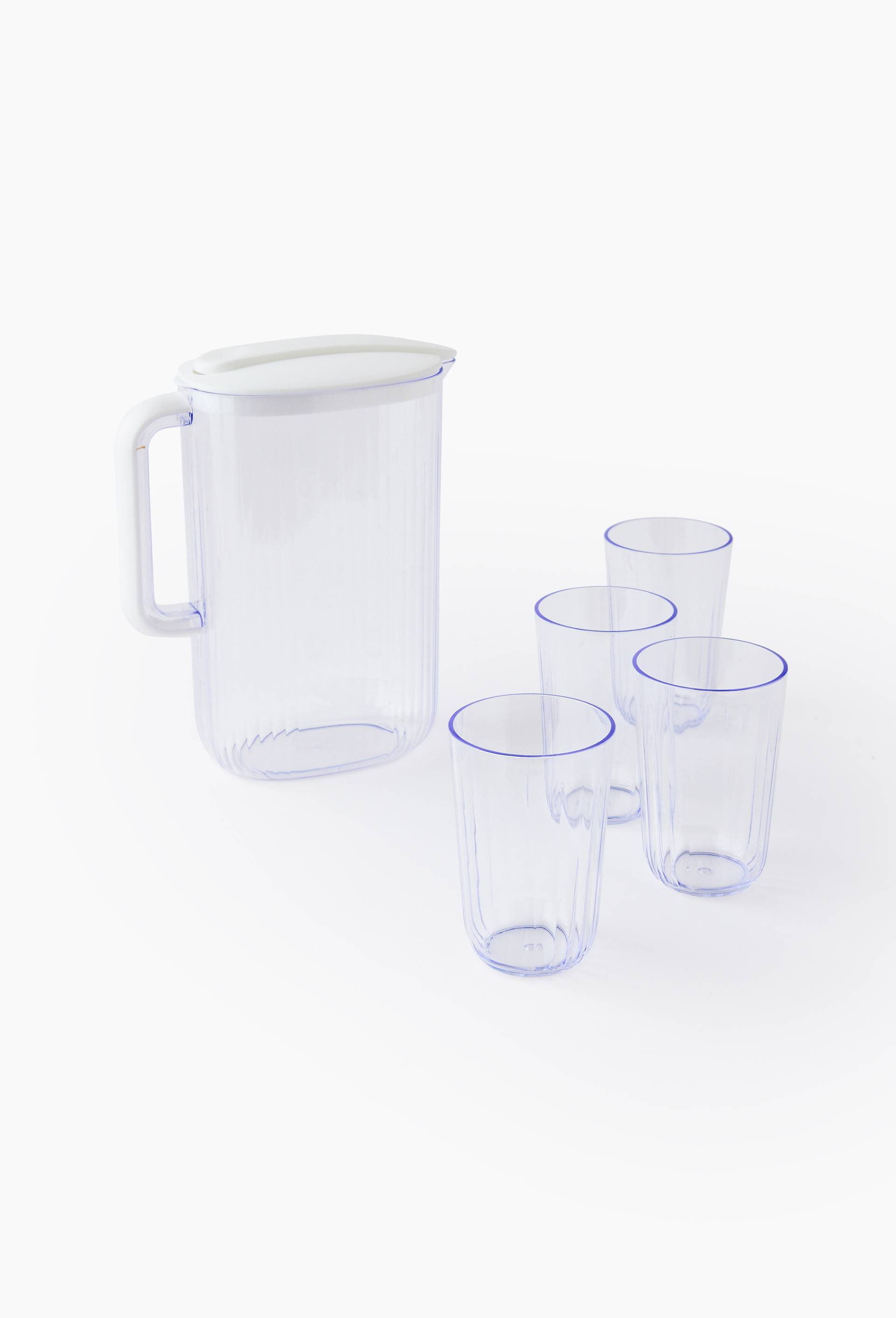Carafe et 4 verres &agrave; eau, en plastique, Transparent, large image number 0