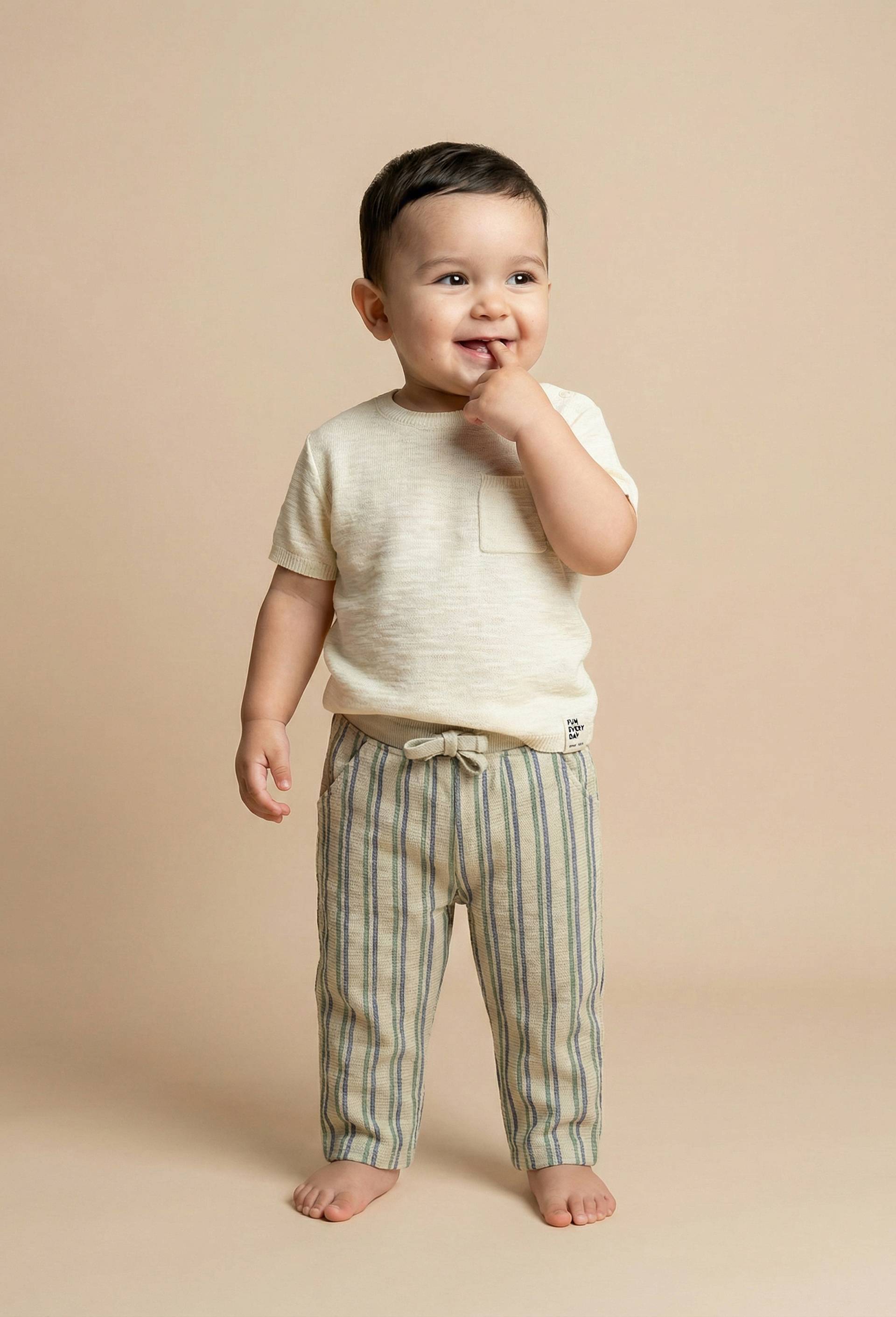 Pantalon en maille ray&eacute; en coton BIO GOTS, Vert, large image number 0.0