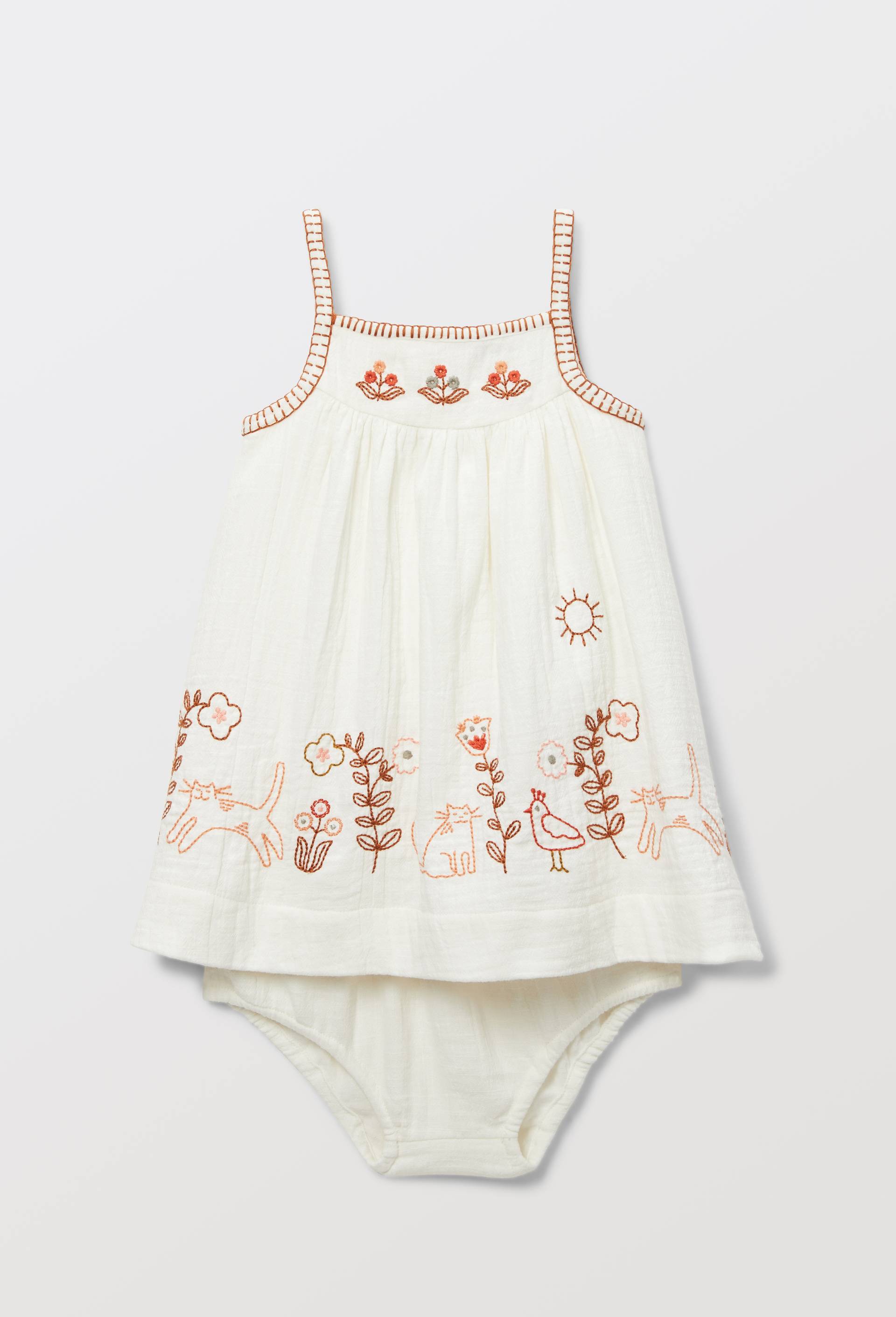 Robe avec bloomer brod&eacute;s en gaze de coton, Beige clair, large image number 1