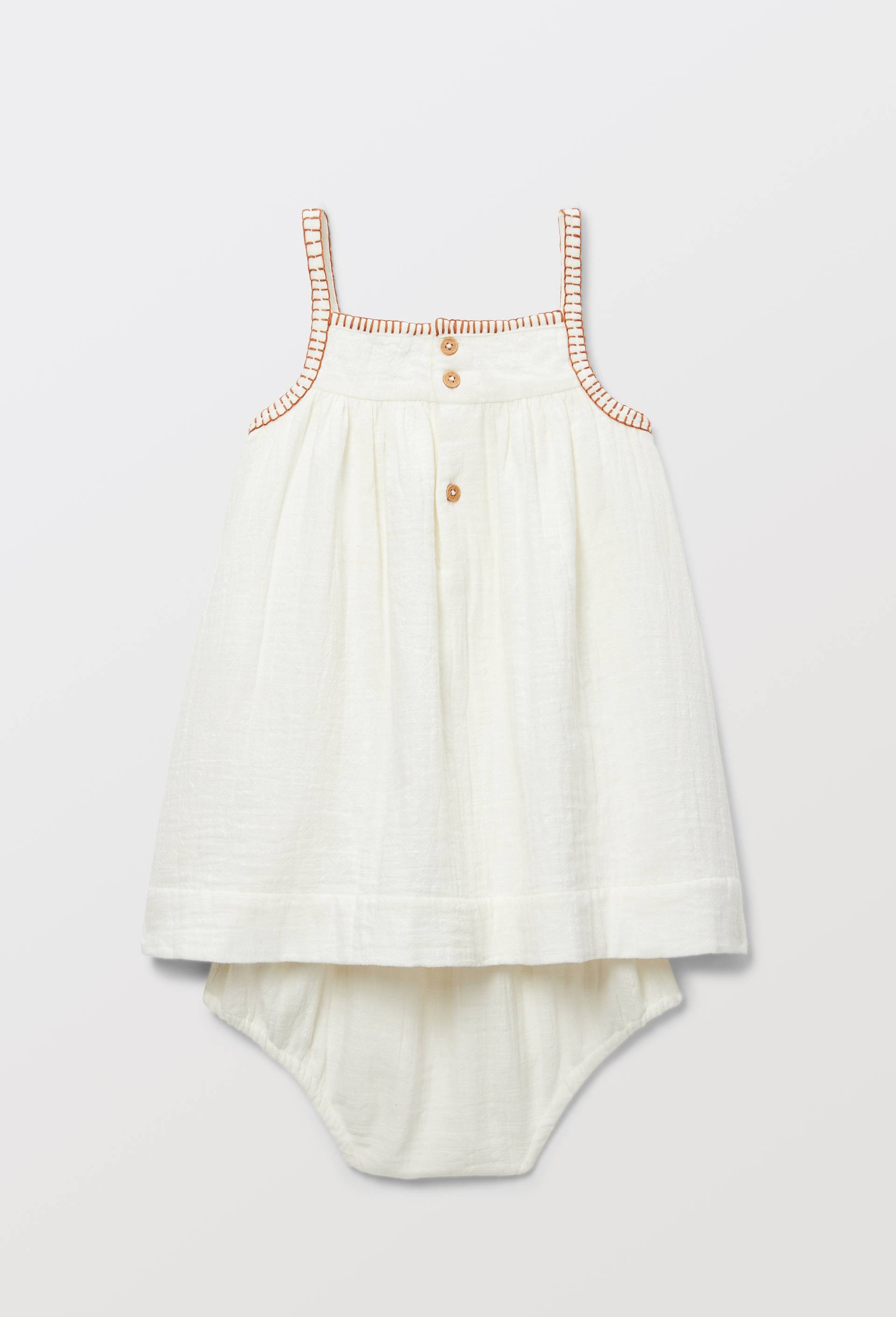 Robe avec bloomer brod&eacute;s en gaze de coton, Beige clair, large image number 2